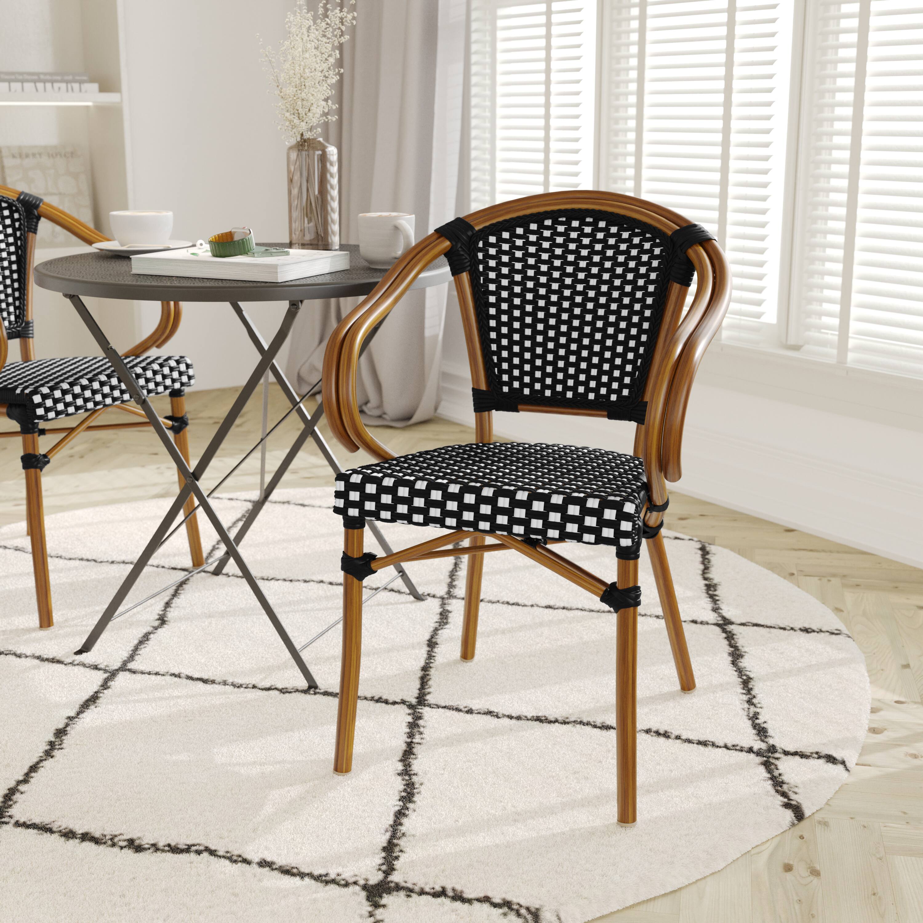 Emma + Oliver Soie Indoor/Outdoor Stacking Thonet Bistro Style