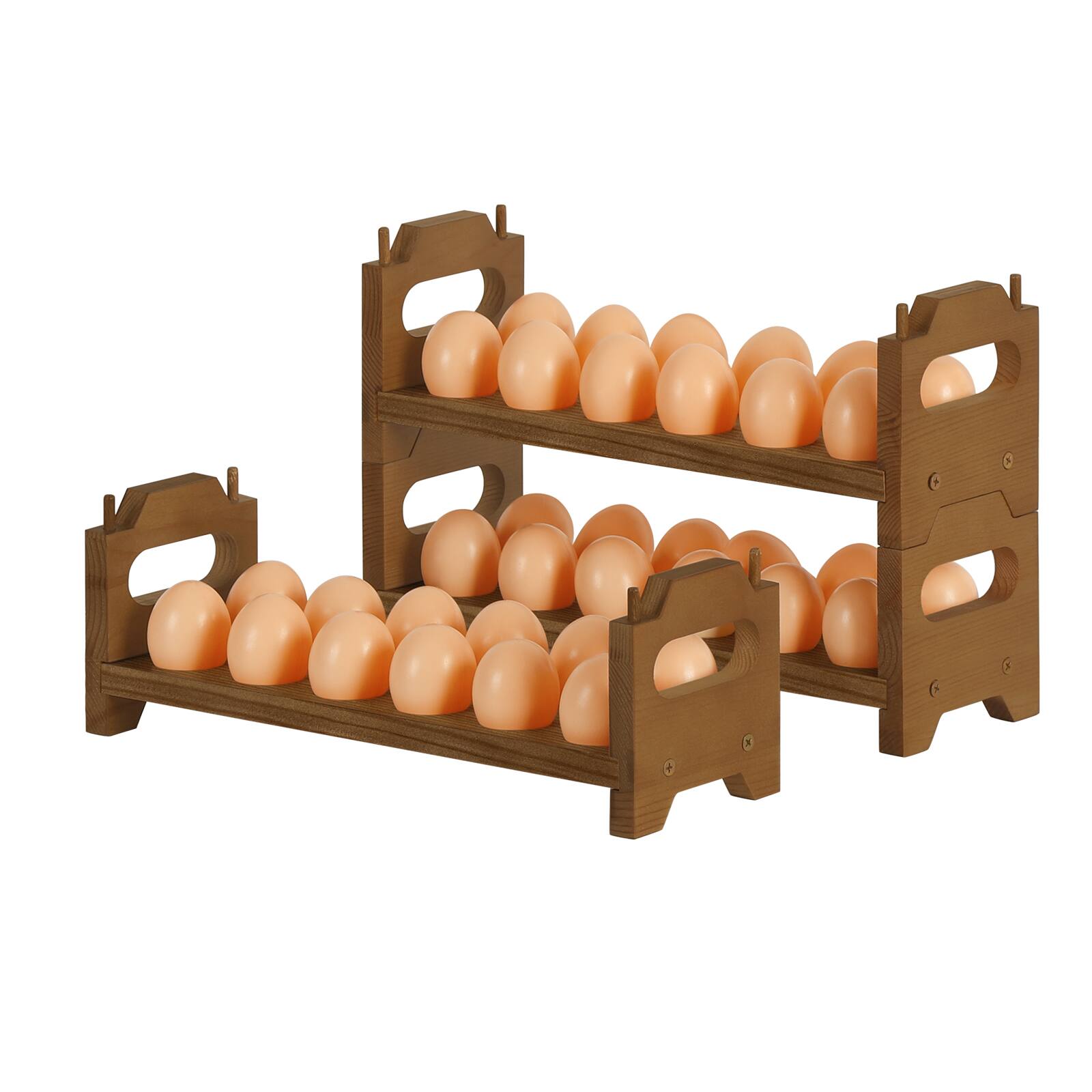 Alt View 1. Oumilen - 3-Tier Stackable Solid Wood Egg Holder, Brown - Brown.