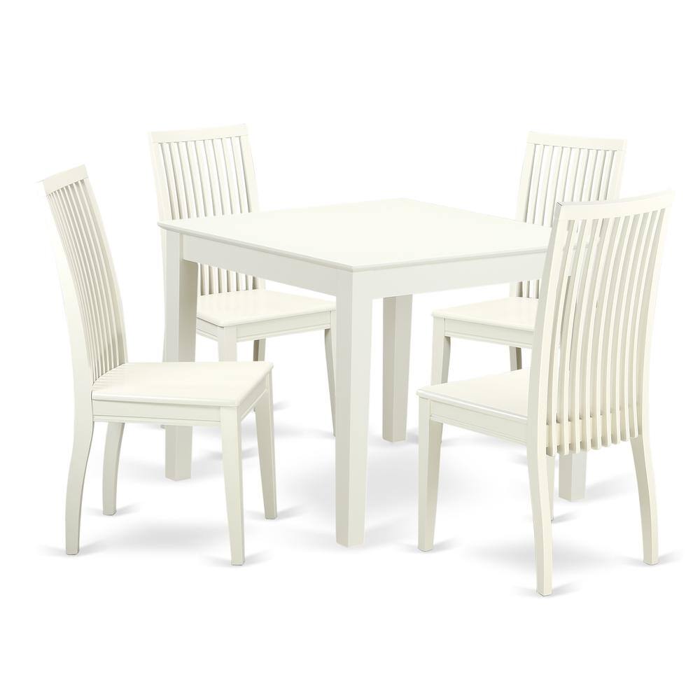 Back. East West Furniture - Dining Room Set Linen White - Brown.