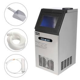 Winado - Commercial Ice Maker Machine, 110LBS/24H Under Counter Ice Machine with 24LBS Bin, Freestanding Ice Maker, 2 Water Inlet - Silver