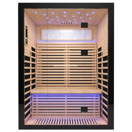 RYHNUYNE - 2 Person Far Infrared Home Sauna, Canadian Hemlock Wood, 8 Heating Plates, 2160W, Starry Ceiling Lights, Indoor Spa - Black+Natural