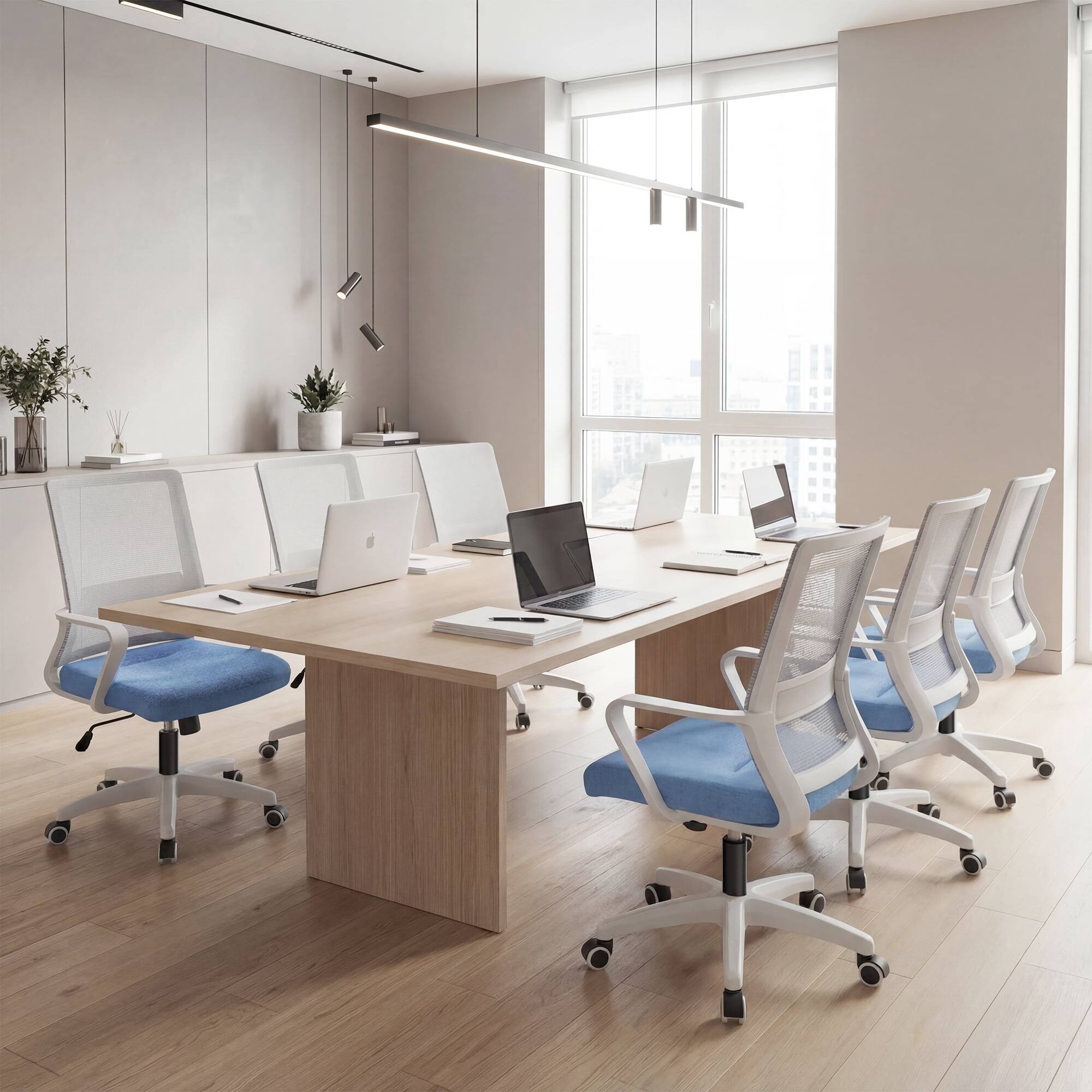 Alt View 6. Neo Chair - Ergonomic Mesh Office Chair, Mid Back Desk Chair with Lumbar Support, Adjustable Swivel Wheels - Blue.