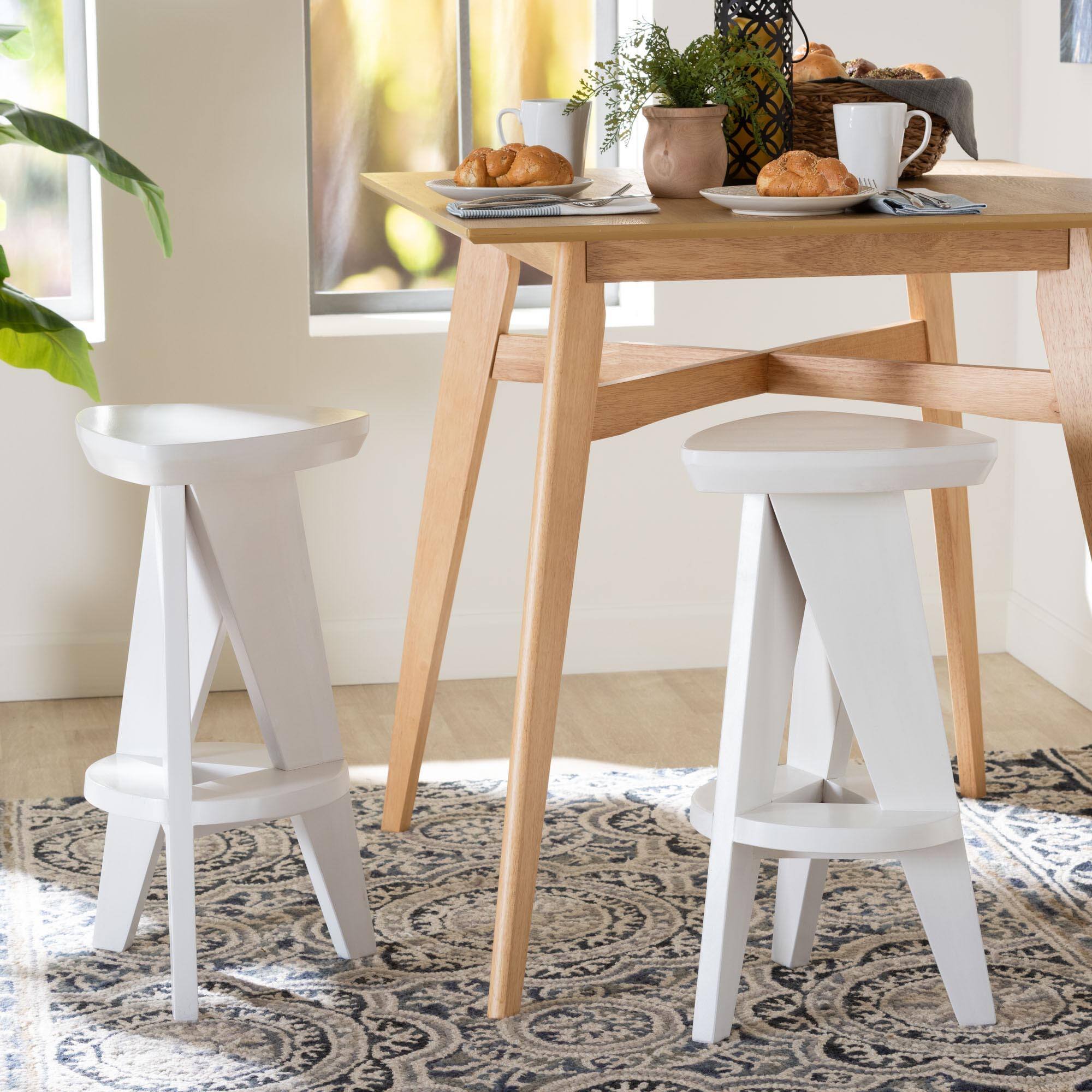 Alt View 3. bali & pari - Roy Wood Counter Stool - Sculptural Backless Accent Stool with Geometric Base and Integrated Footrest - White.