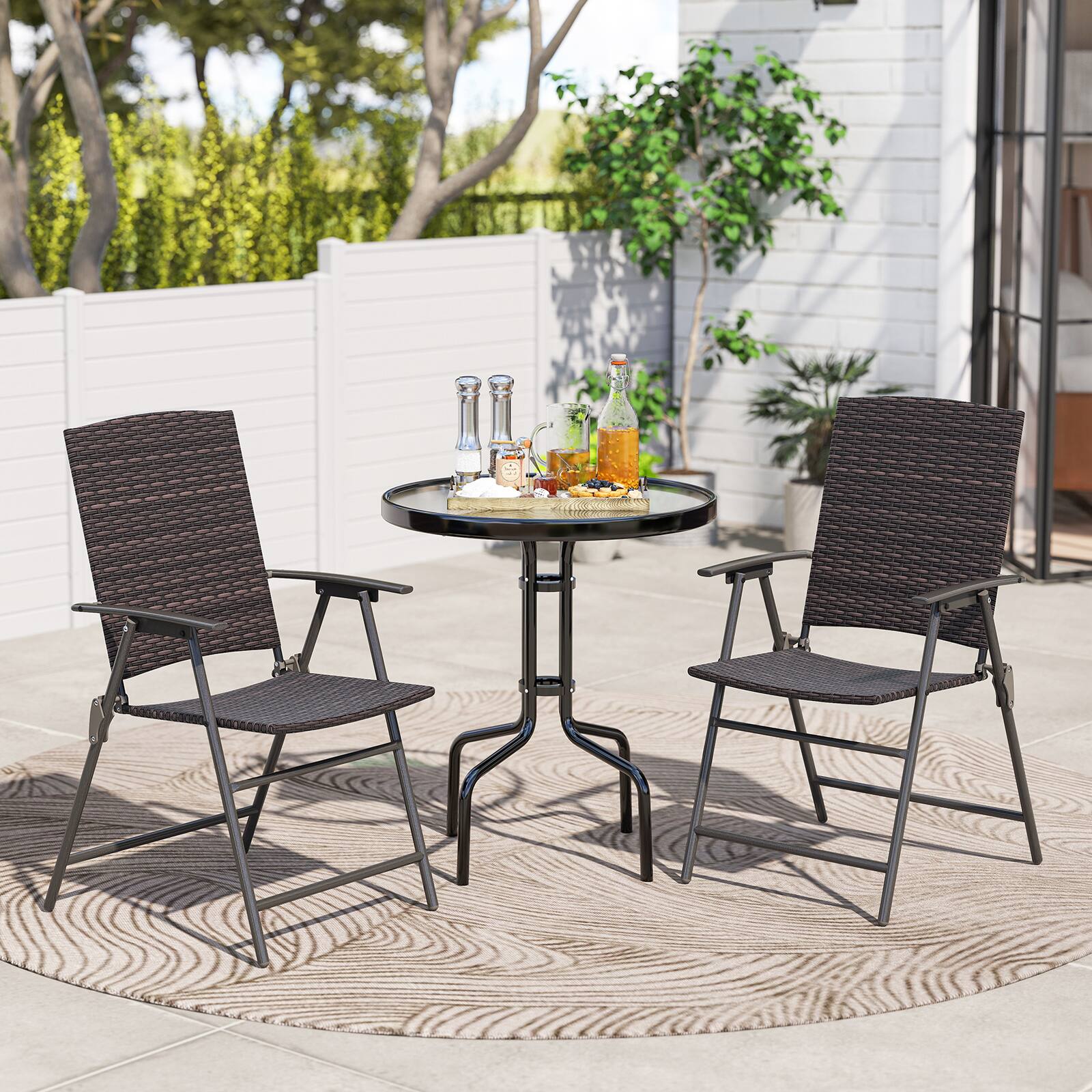 Alt View 7. Gymax - Gymax Outdoor Folding Chairs Set of 2 w/ Armrests & Metal Frame Portable Lawn Chairs - Mix Brown.