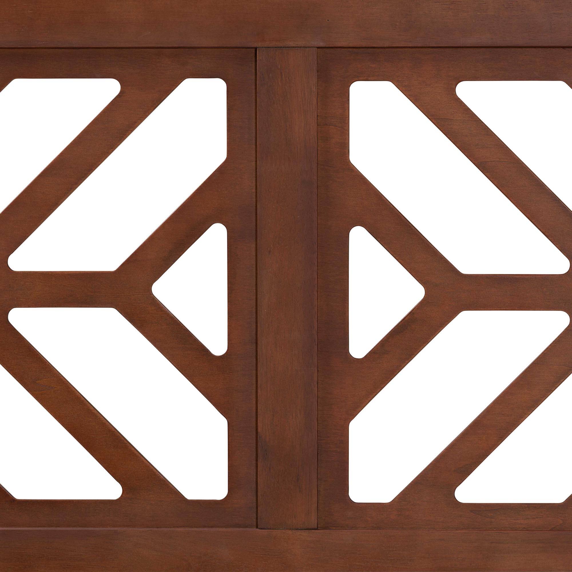 Left. Baxton Studio - Kalare Wood Headboard with Geometric Cutout Design - Decorative Panel for Bed Frame, Adjustable Height, Full - Walnut Brown.