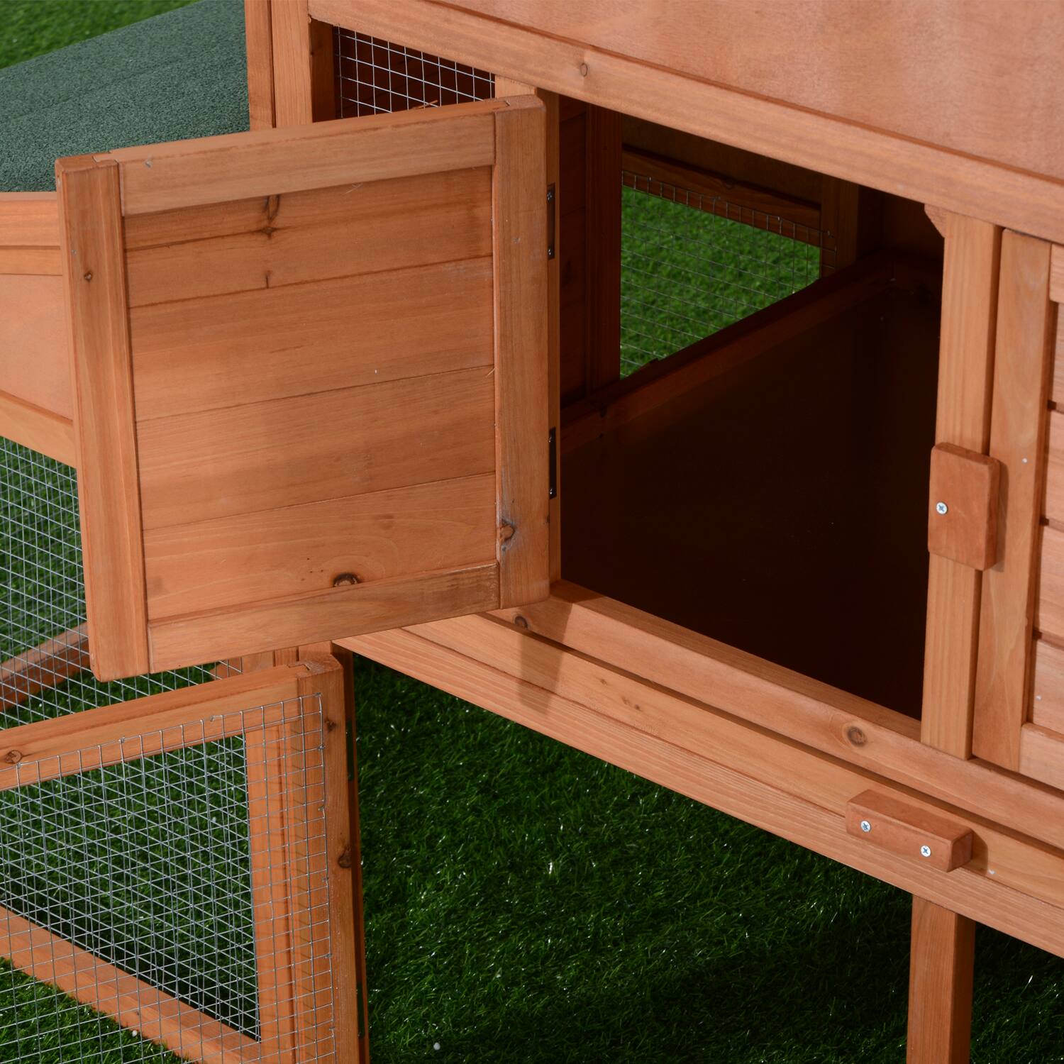 Alt View 8. Pawhut - Large Rabbit Hutch, Outdoor Wooden Guinea Pig Cage.