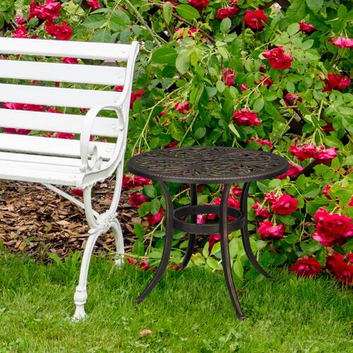 Alt View 4. Winado - 24in Cast Aluminum Side Table, All Weather Round Patio Coffee Porch Table, Bistro End Table for Indoor Outdoor Garden - Bronze.