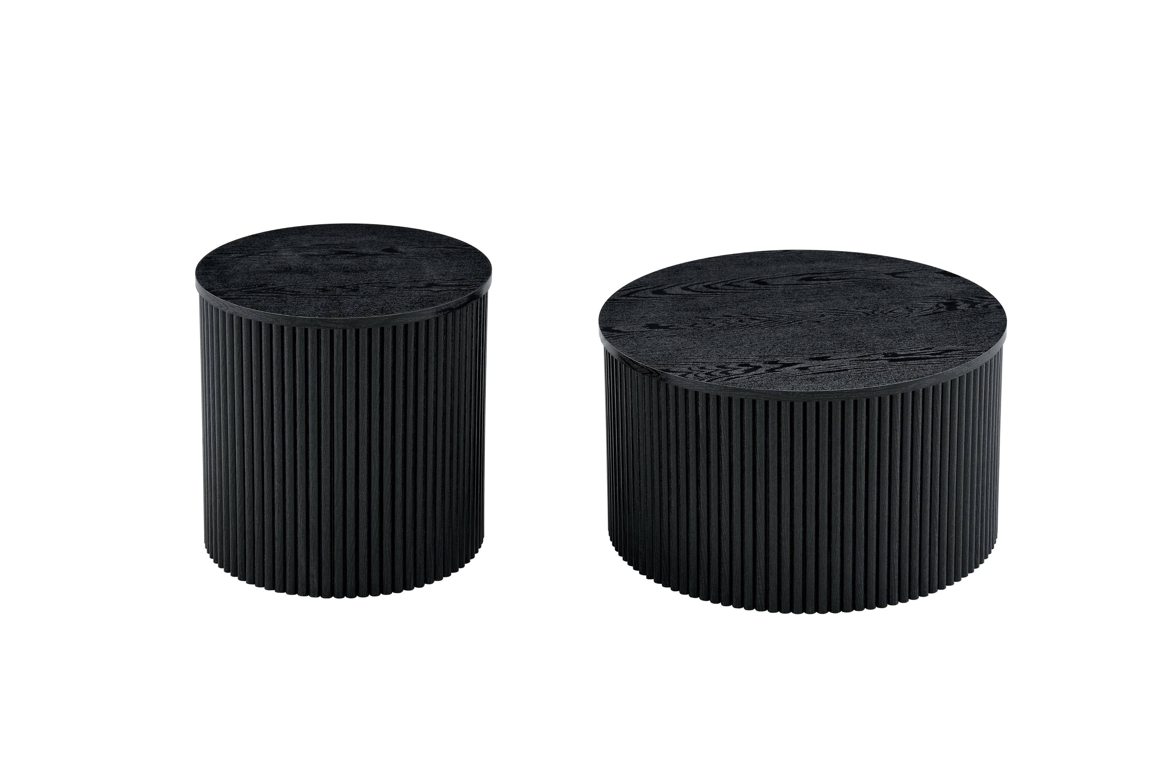 Alt View 10. Loheer - Loheer- 2.6ft Black Nesting Coffee Table Set Roman Column Round Storage Side Tables for Living Room - Black Woodgrain.