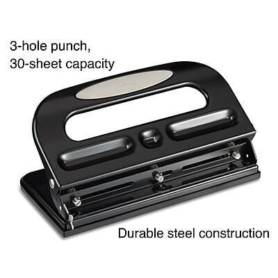 3-hole punch, 30-sheet capacity  
Durable steel construction