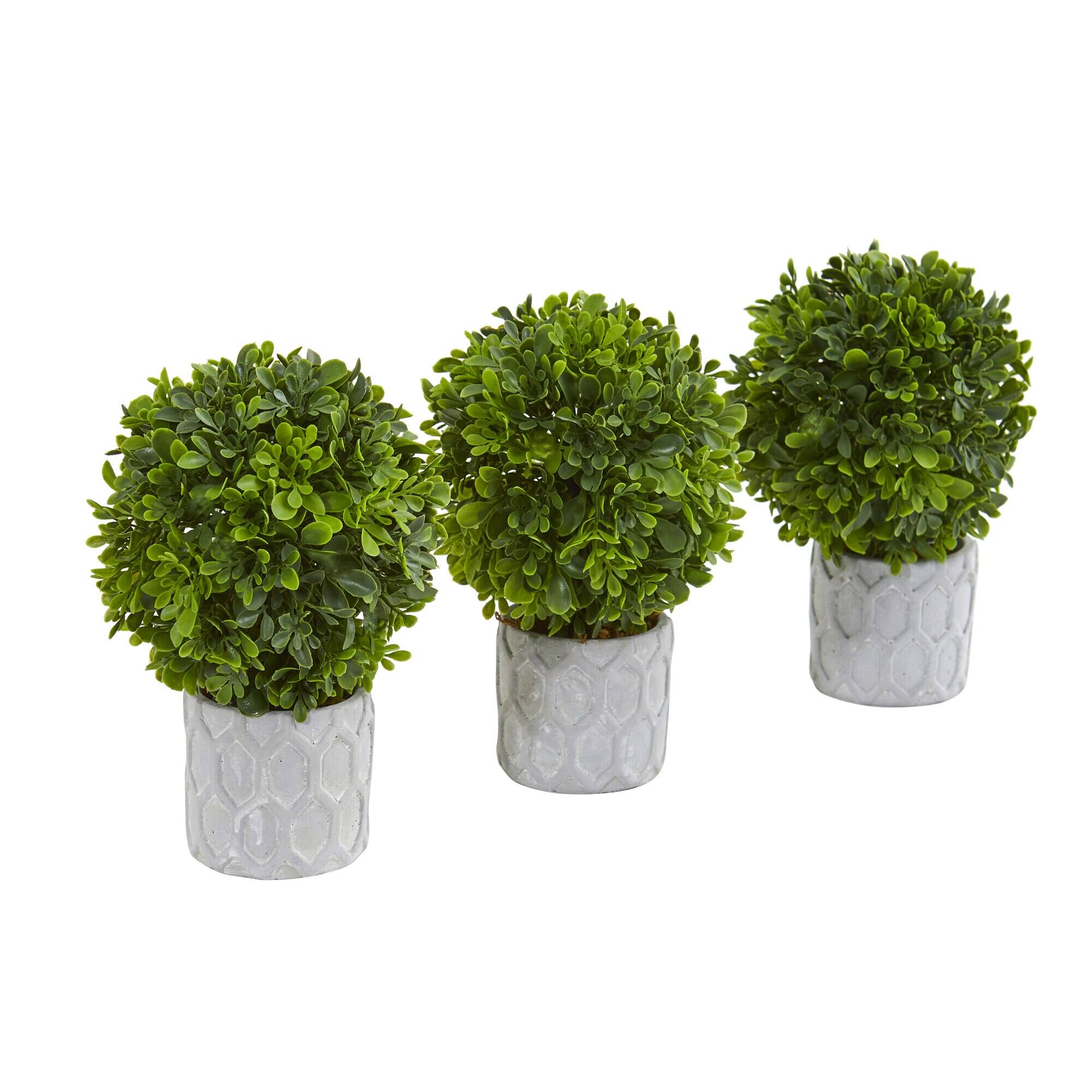 Front. BreeBe - 9" Boxwood Artificial Mini Topiary (Set of 3) - Green.