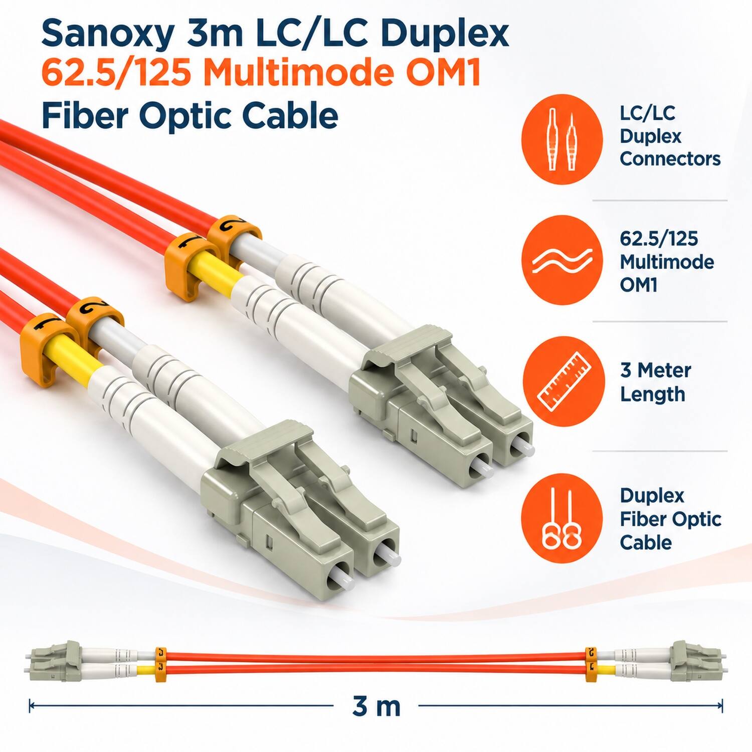 Sanoxy 3m LC/LC Duplex 62.5/125 Multimode OM1 Fiber Optic Cable

LC/LC Duplex Connectors

62.5/125 Multimode OM1

3 Meter Length

Duplex Fiber Optic Cable

3 m