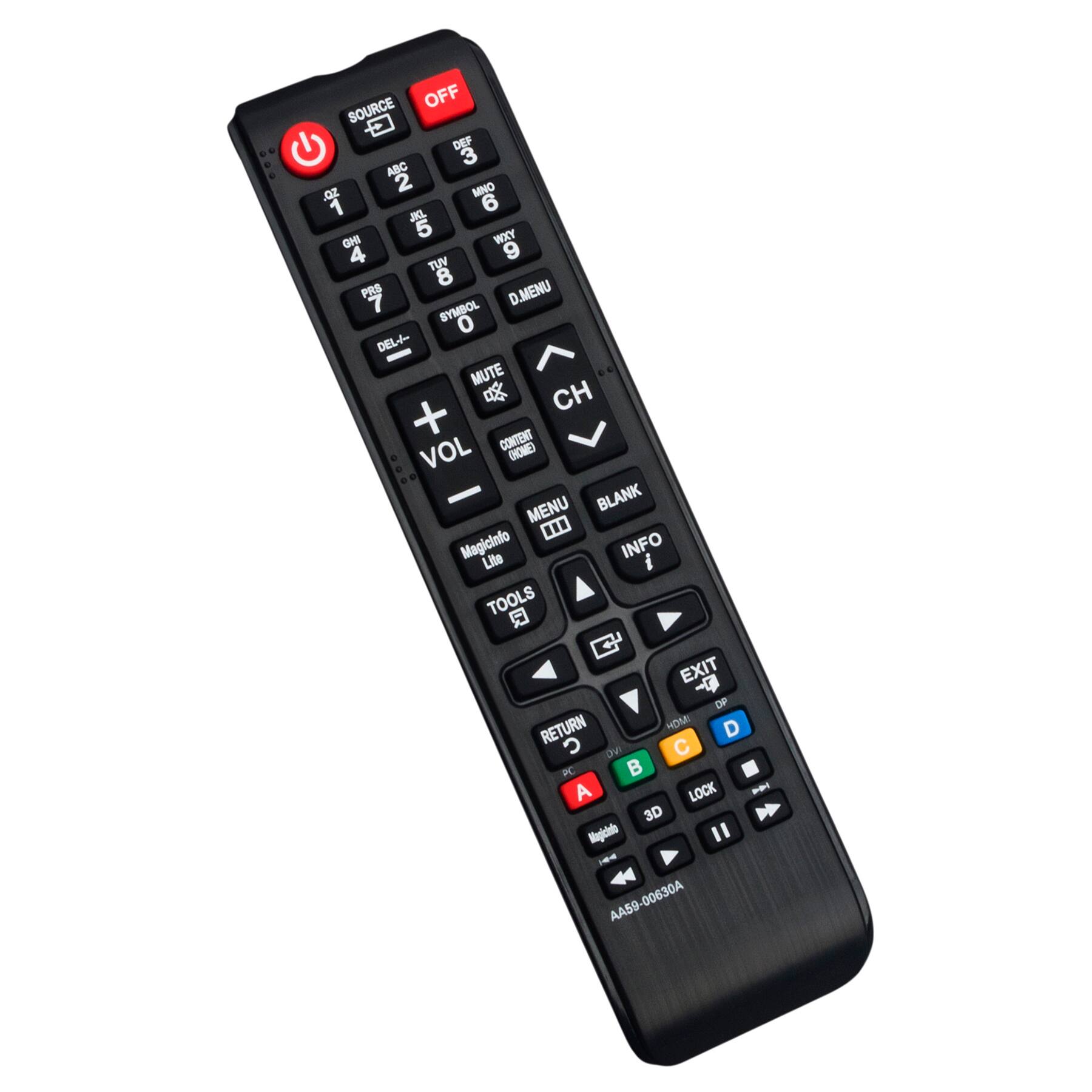 SOURCE OFF DEF 3 ABC 2 MNO 1 6 JKL 5 WXY 9 TUV 8 PRS 4 7 SYMBOL 0 DEL-- MUTE & CH + CONTENT VOL (HOME) - BLANK MENU Magicinfo Lite INFO i TOOLS Q EXIT DP RETURN HOME D OV C PC B A LOCK - 3D Magicalo " . AA59-00630A