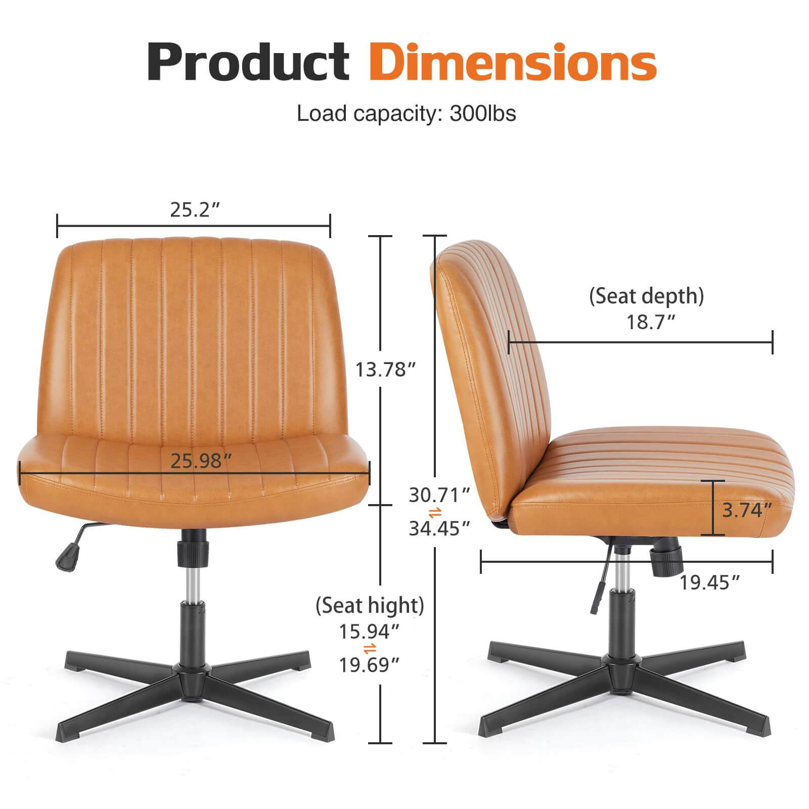Product Dimensions  
Load capacity: 300lbs  
- Seat depth: 18.7"  
- Seat height: 15.94"  
- Overall height: 34.45"  
- Width: 30.71"  
- Depth: 25.98"  
- Armrest height: 3.74"  
- Base width: 19.45"