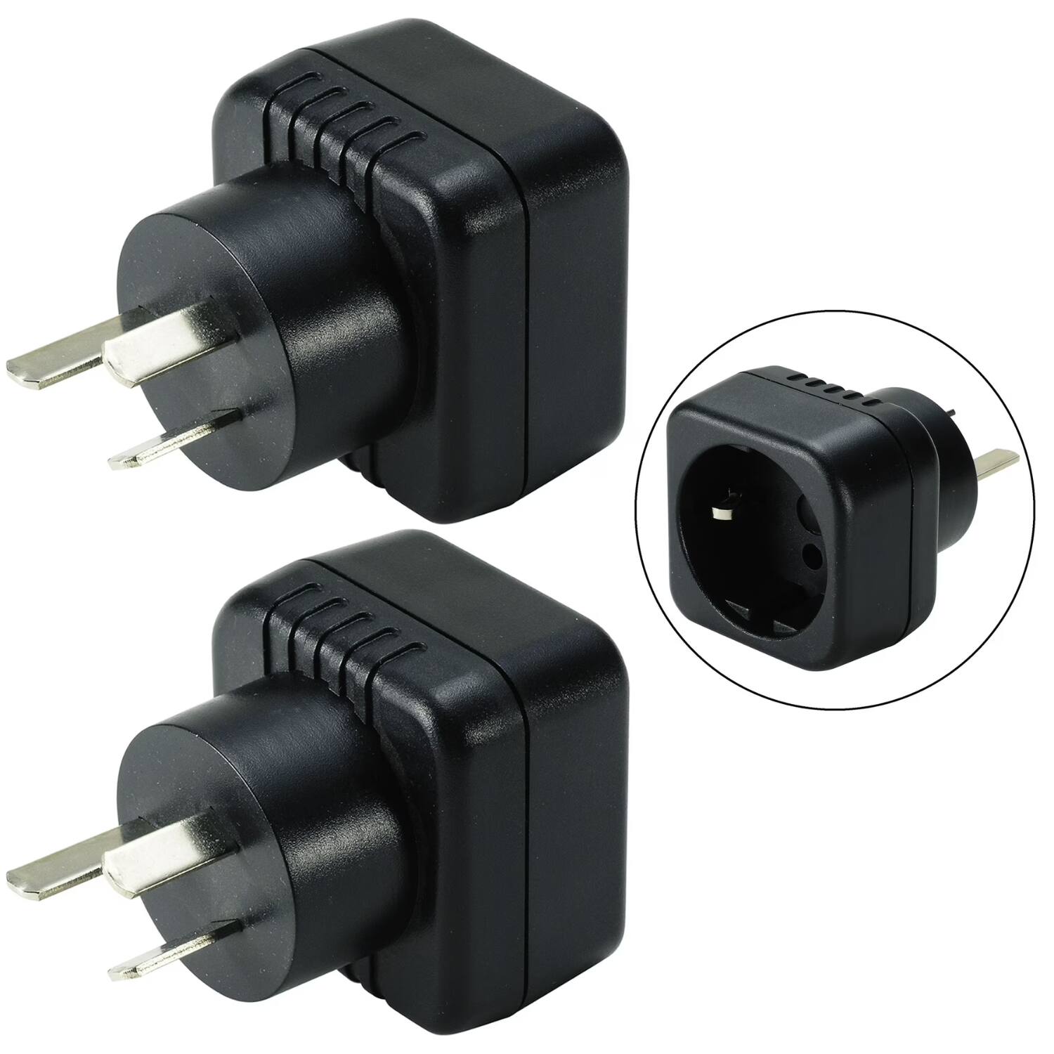 Front. Home Collection - 2 Pack 2 Pin to 3 Pin Travel Power Converter Adapter Plug - Black.
