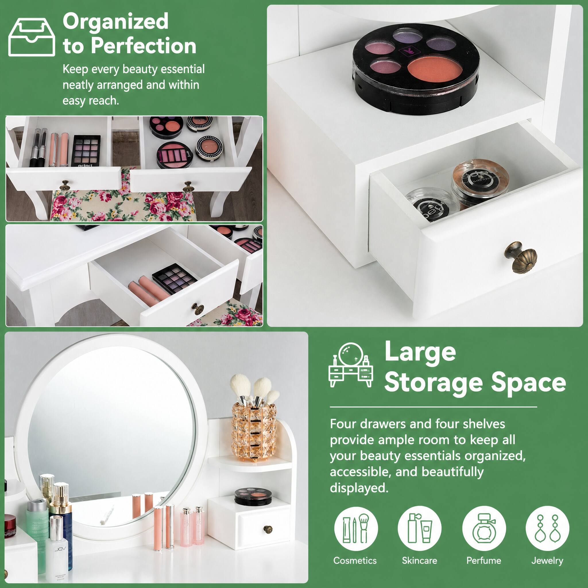 WELLFOR Makeup Vanity Set with 360° Pivoted Round Mirror & Stool ...