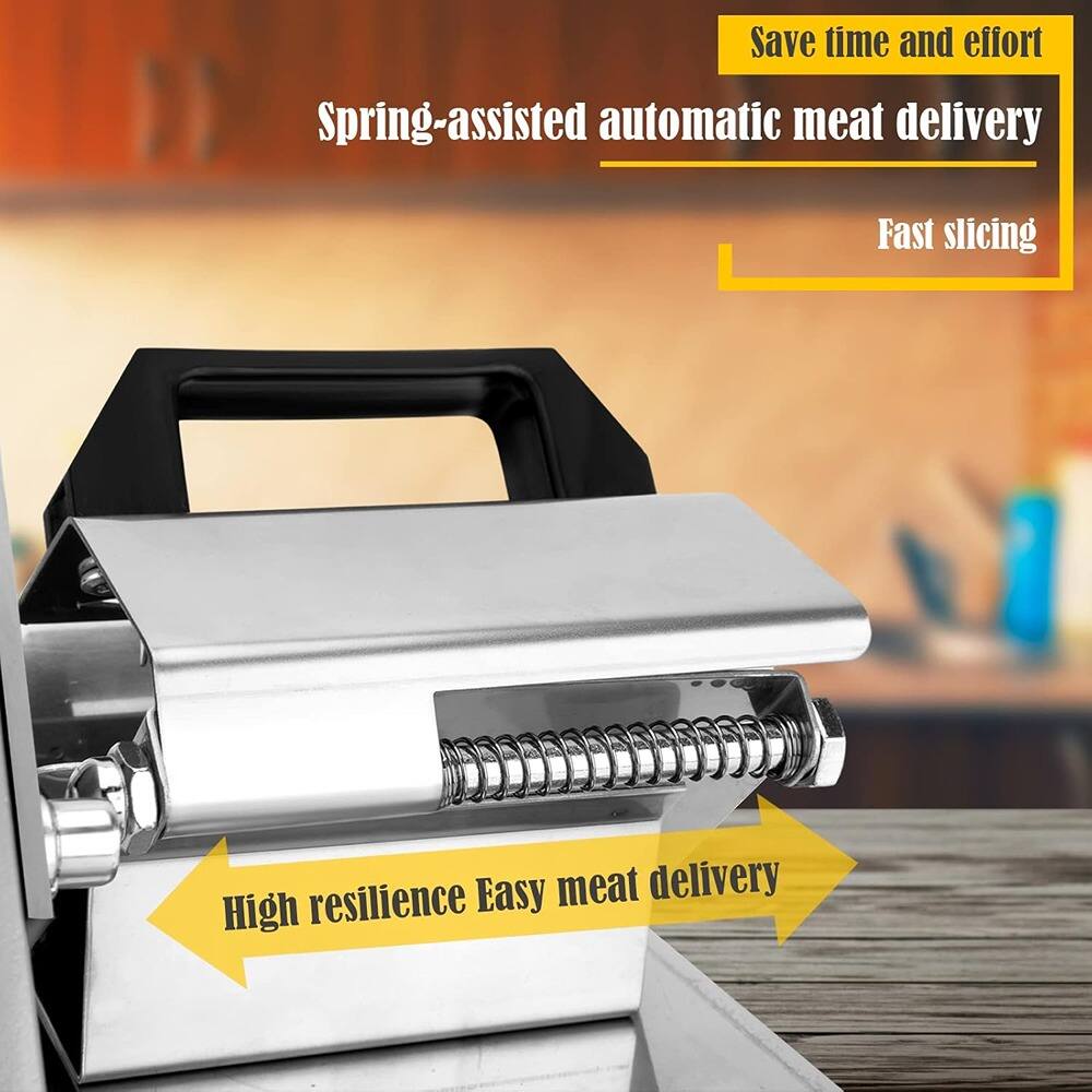 - Save time and effort
- Spring-assisted automatic meat delivery
- Fast slicing
- High resilience
- Easy meat delivery