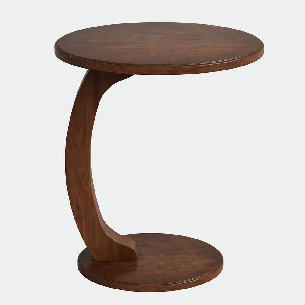 Left. Kadyn - Kadyn Sofa Side End Table, End Table, Couch Table,C-Shaped End Table, Round Solid Wood Side Table for Living Room,Brown - Brown.