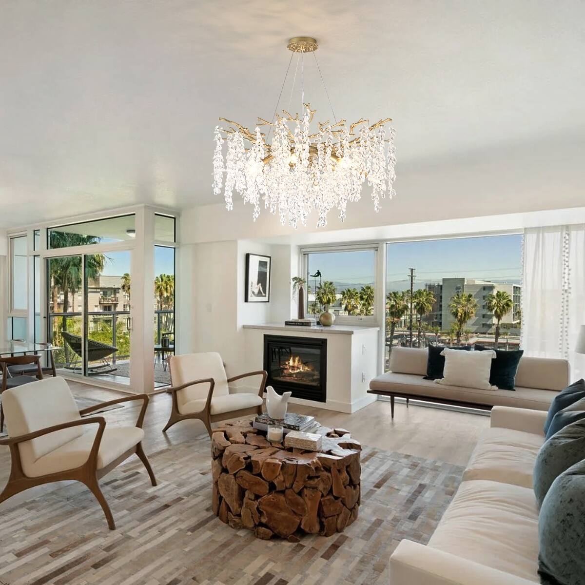 Back. Loheer - Loheer 10-Light Crystal Chandelier Gold Modern Farmhouse Ceiling Light for Dining Room or Kitchen Island.