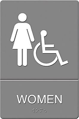 U.S. Stamp & Sign Headline ADA "WOMEN ACCESSIBLE" Sign, 6" x 9" (UST4814) - Gray and White