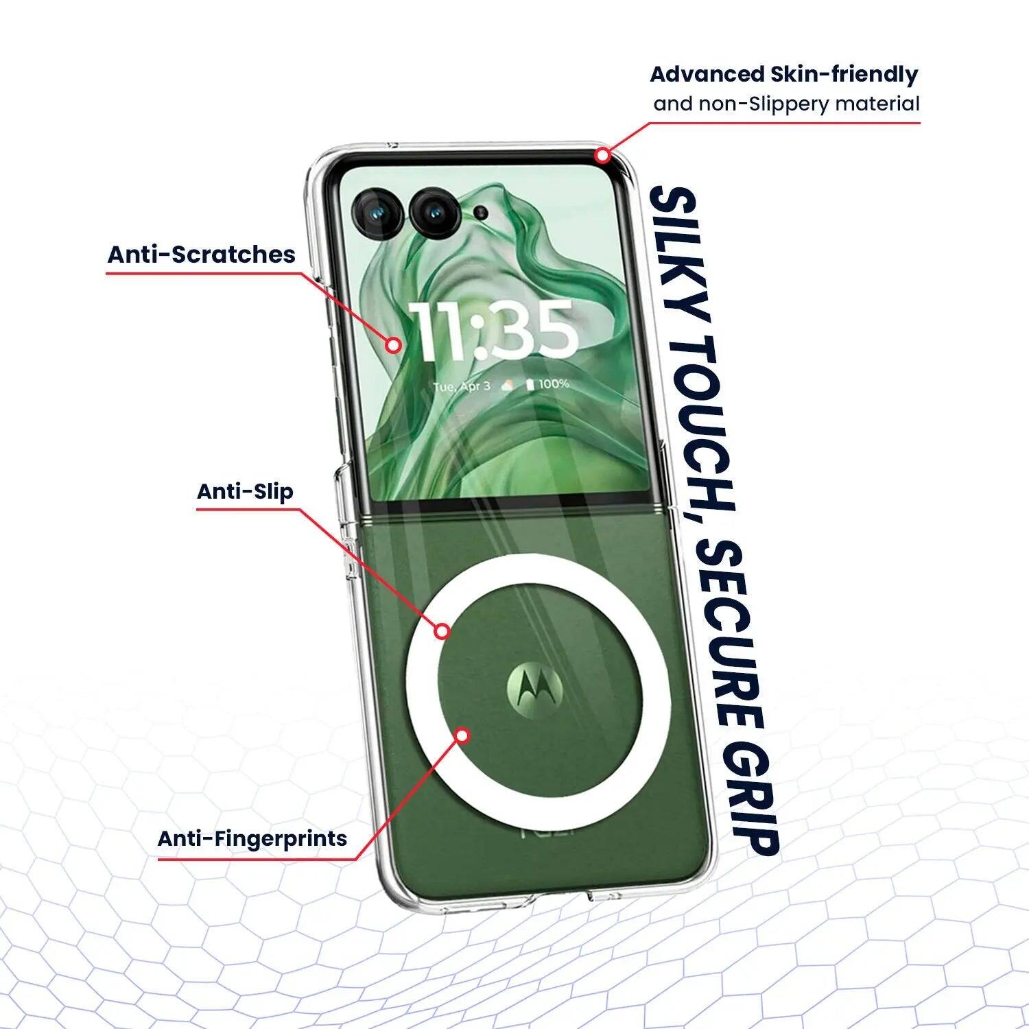 Advanced Skin-friendly and non-Slippery material  
Anti-Scratches  
11:35 Tue Apr 3  
100%  
Anti-Slip  
Anti-Fingerprints  
SILKY TOUCH, SECURE GRIP