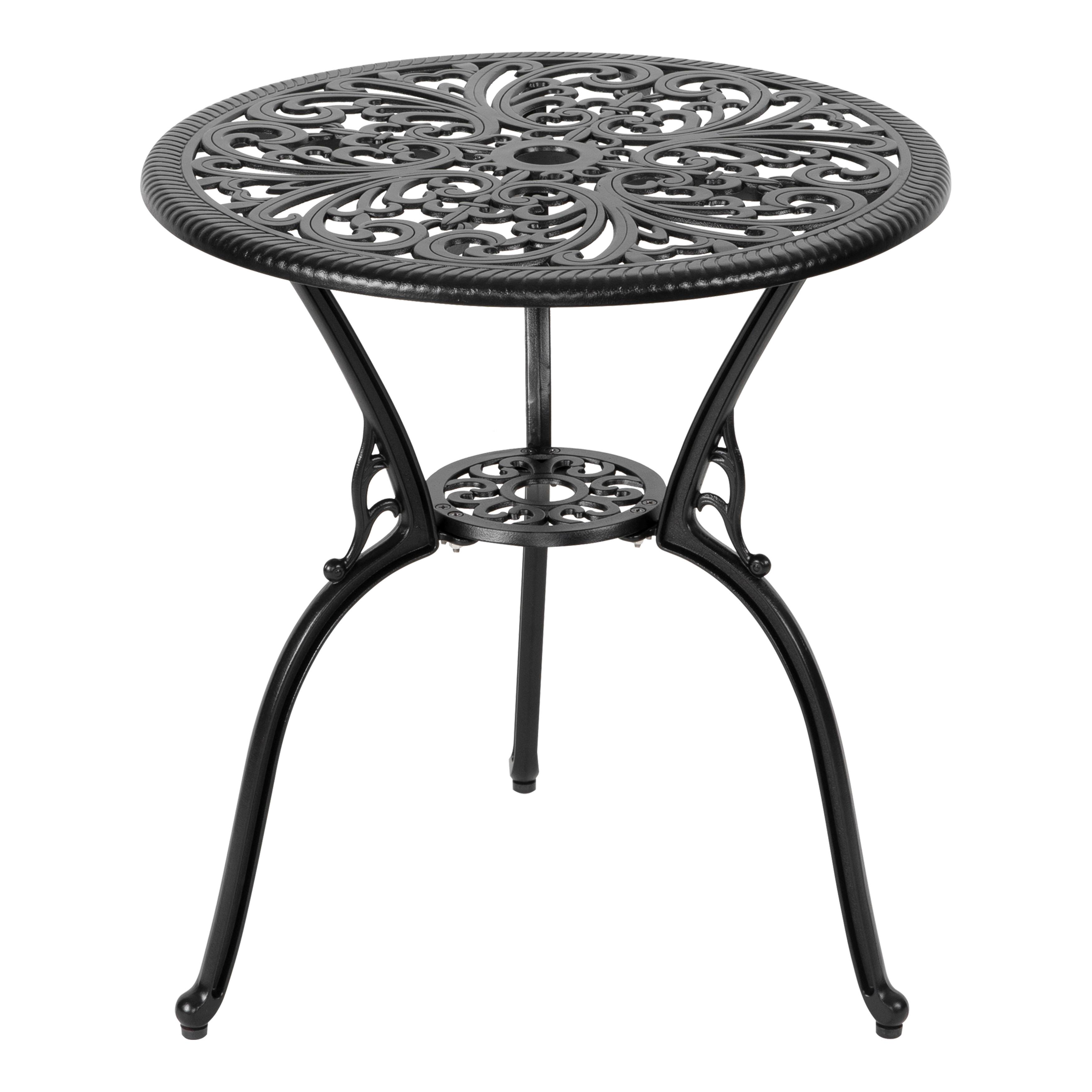 Alt View 10. Nuu Garden - 3-Piece Cast Aluminum Outdoor Bistro Set with Gray Cushions, 24-Inch Round Table and 2 Armless Chairs - Black and Gray.
