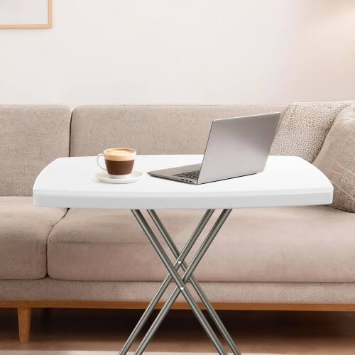 Alt View 6. Winado - 28in H Foldable Portable Camping Side Table, Plastic Laptop TV Tray Dinner Table with Adjustable Height for Home Indoor - White.