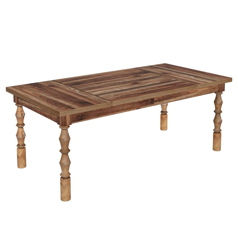 Back. Resenkos - Kadyn Dining Table, Living Room Table Wood, 62” Kitchen Table with Carved Turned Legs for 4-6 People,Walnut - Brown.