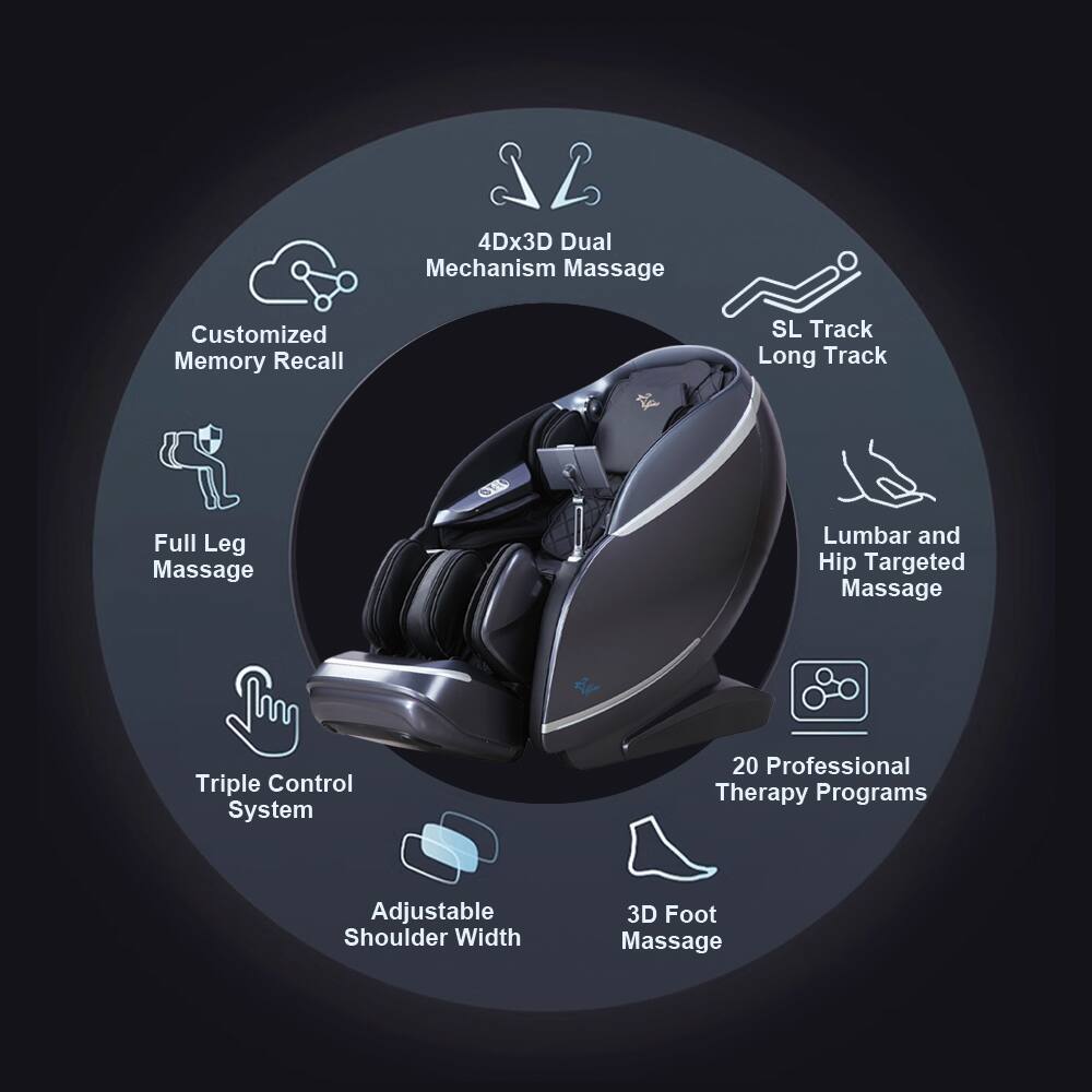- 4Dx3D Dual Mechanism Massage
- Customized Memory Recall
- Full Leg Massage
- Triple Control System
- Adjustable Shoulder Width
- 3D Foot Massage
- SL Track Long Track
- Lumbar and Hip Targeted Massage
- 20 Professional Therapy Programs
