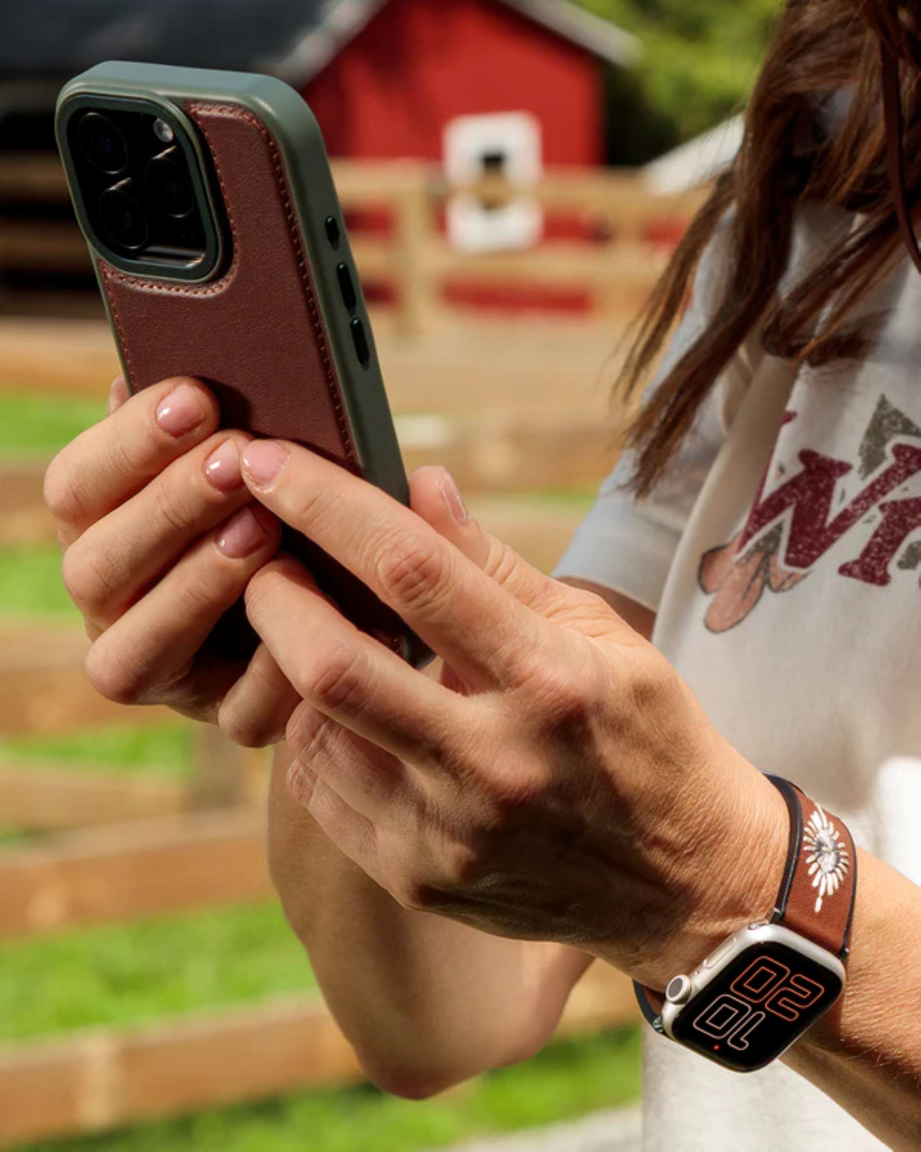 Alt View 8. Wrangler - Genuine Leather Strap with WCS Lug and Buckle – Compatible with 38/40/41mm and 40/44mm Apple Watch - Brown.