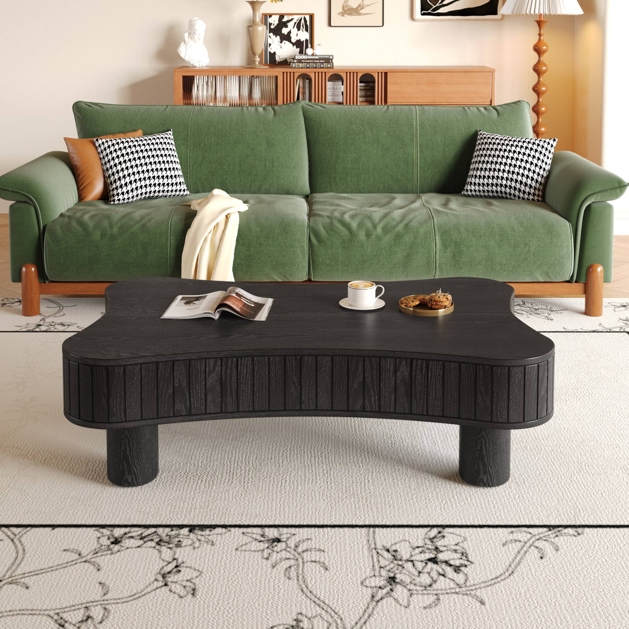 Left. GOODSILO - Functional Lift Top Coffee Table with Hidden Storage and Silent Hydraulic Mechanism for Living Room Spaces - Black.