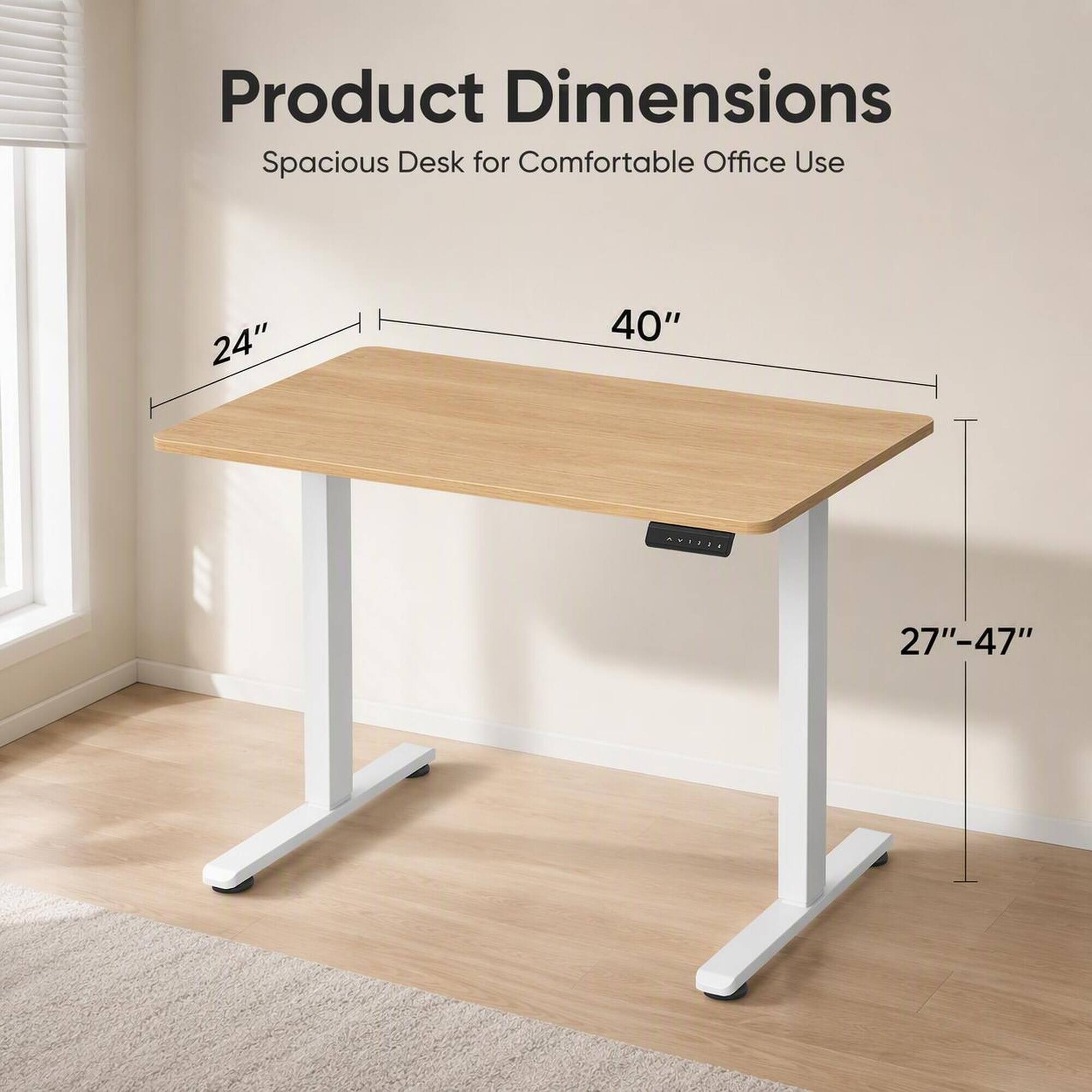 Product Dimensions  
Spacious Desk for Comfortable Office Use  
24"  
40"  
27"-47"