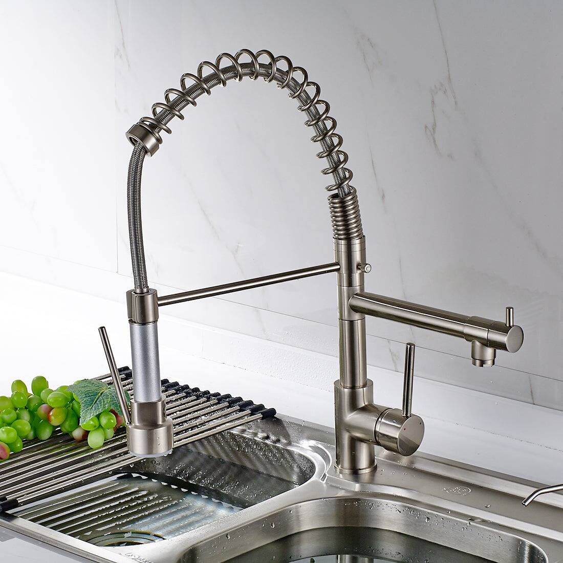Alt View 4. Boyel Living - Contemporary Single Handle Gooseneck Pull Down Sprayer Kitchen Faucet Brushed Nickel - Brushed Nickel.
