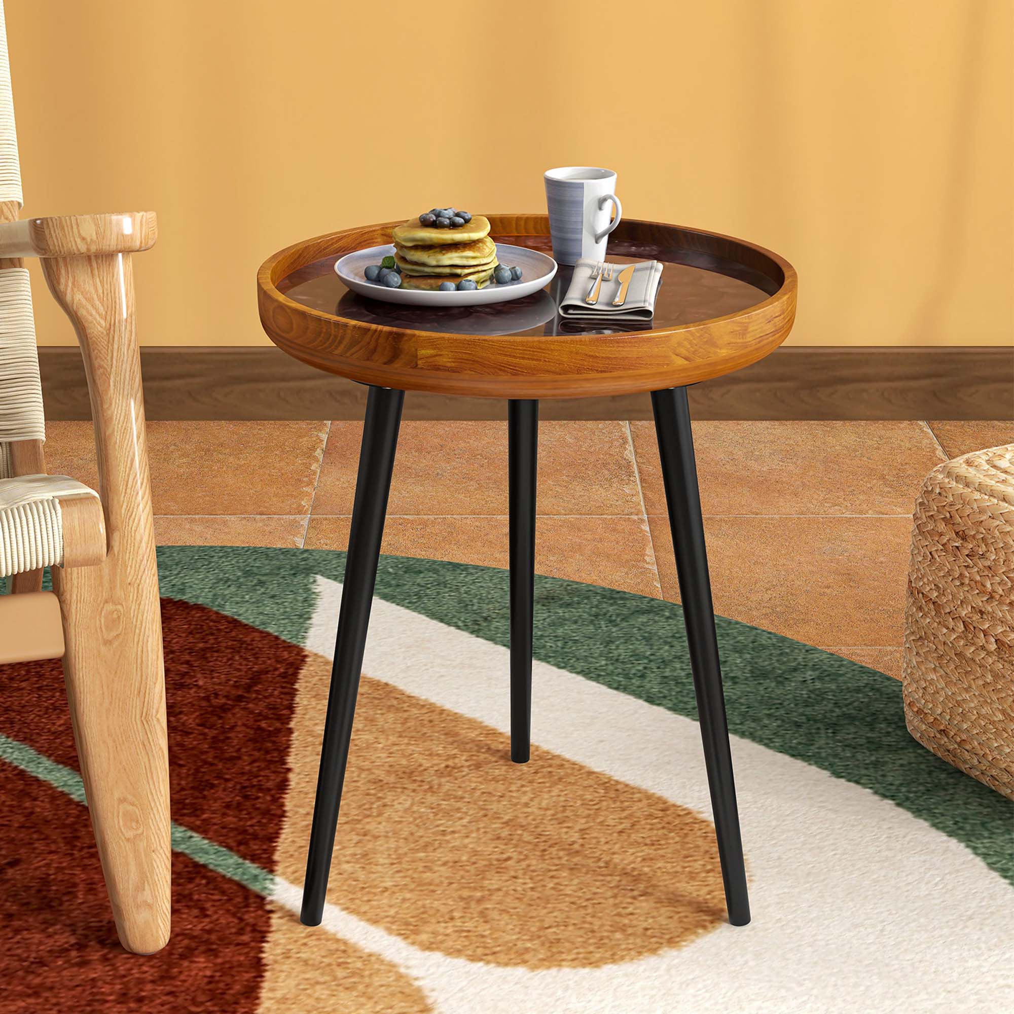 Alt View 4. Costway - Costway 16" Round End Table Mid-century Modern Coffee Table with Sea Shell Decoration Brown - Brown.