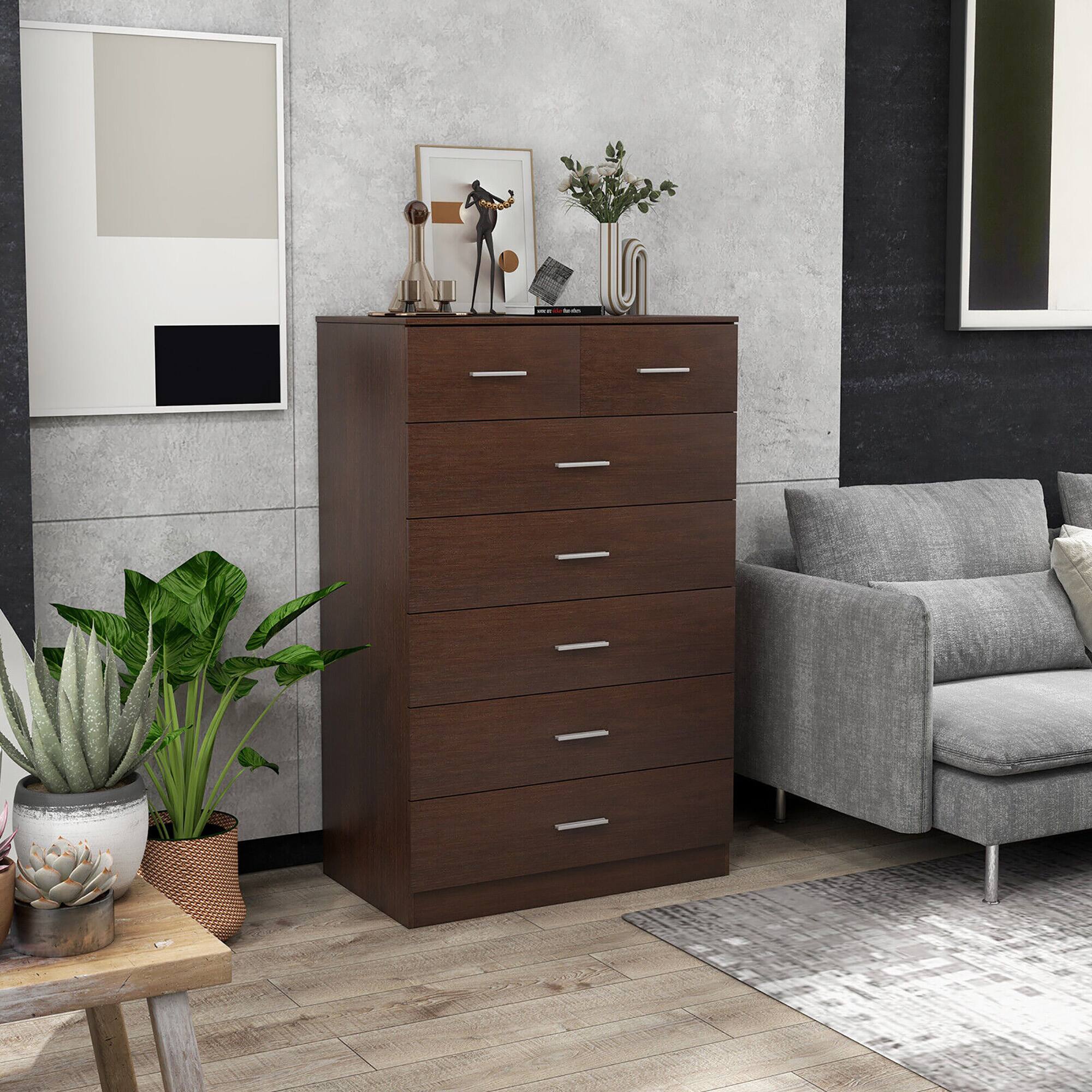 Alt View 3. Gymax - Gymax 7 Drawers Dresser Wooden Chest of Drawers w/ Metal Handles Guide Rails Espresso - Espresso.