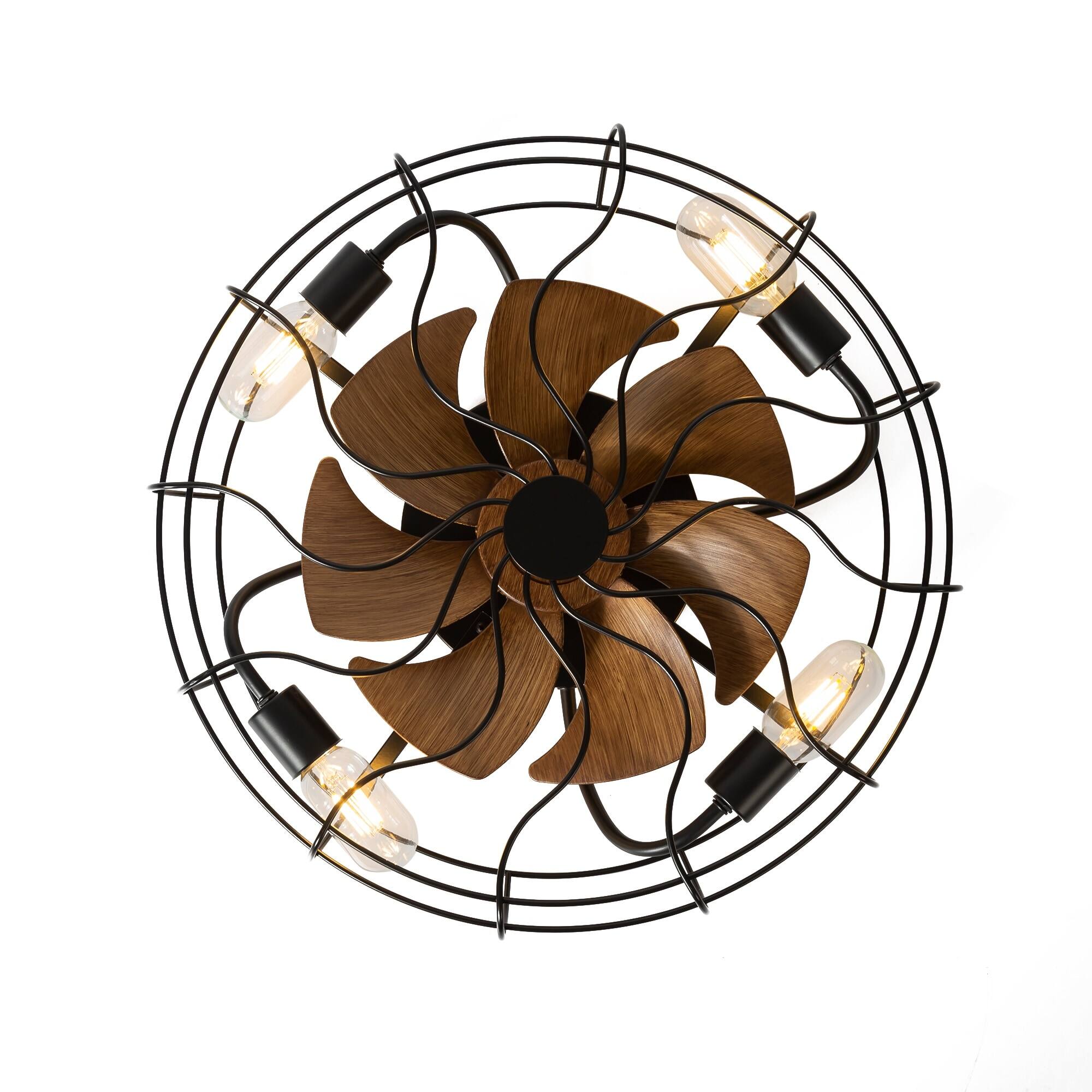 Alt View 9. Breezary - 19-In Traditional Caged Ceiling Fan with Light, Remote Control, 7 Blades, Flush Mount Fandelier for Bedroom, Living Room - Matte Black.