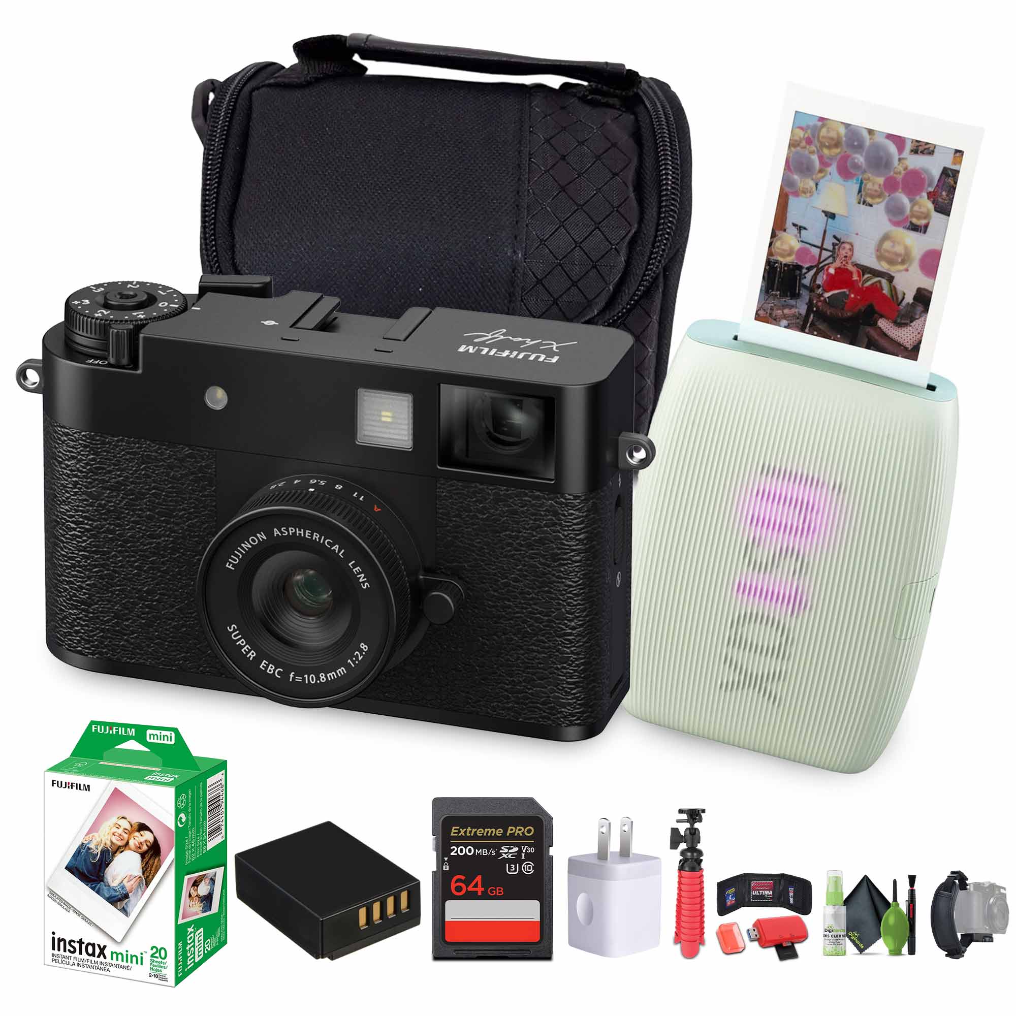 Fujifilm - X Digital Camera , MINI LINK 3 Smartphone Printer(Sage Green) - Black