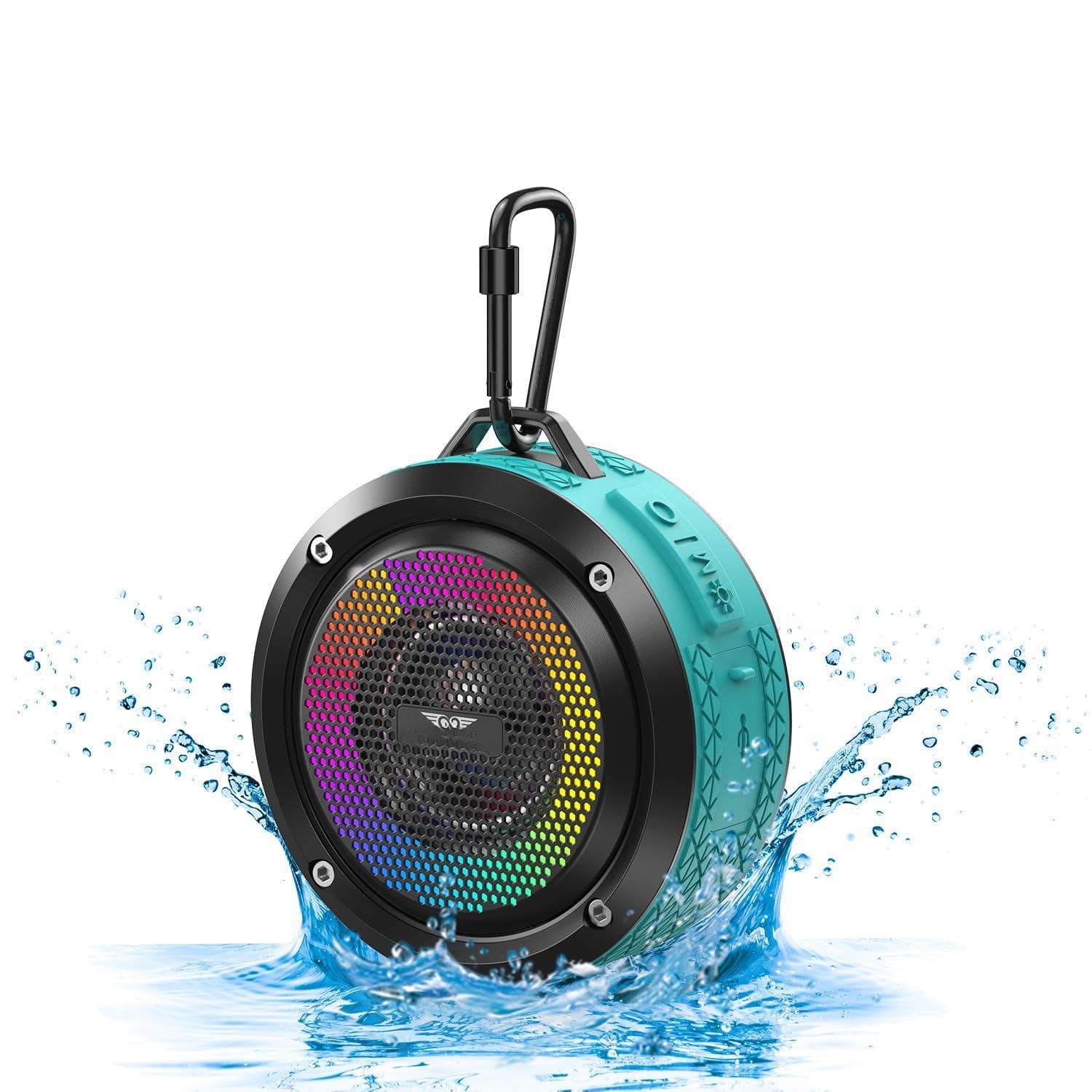 Cedar Assembly - Shower Certified Ipx7 Waterproof Mini Wireless With Lights Suction Cup And Mic For Bathroom Crystal Sound - Blue