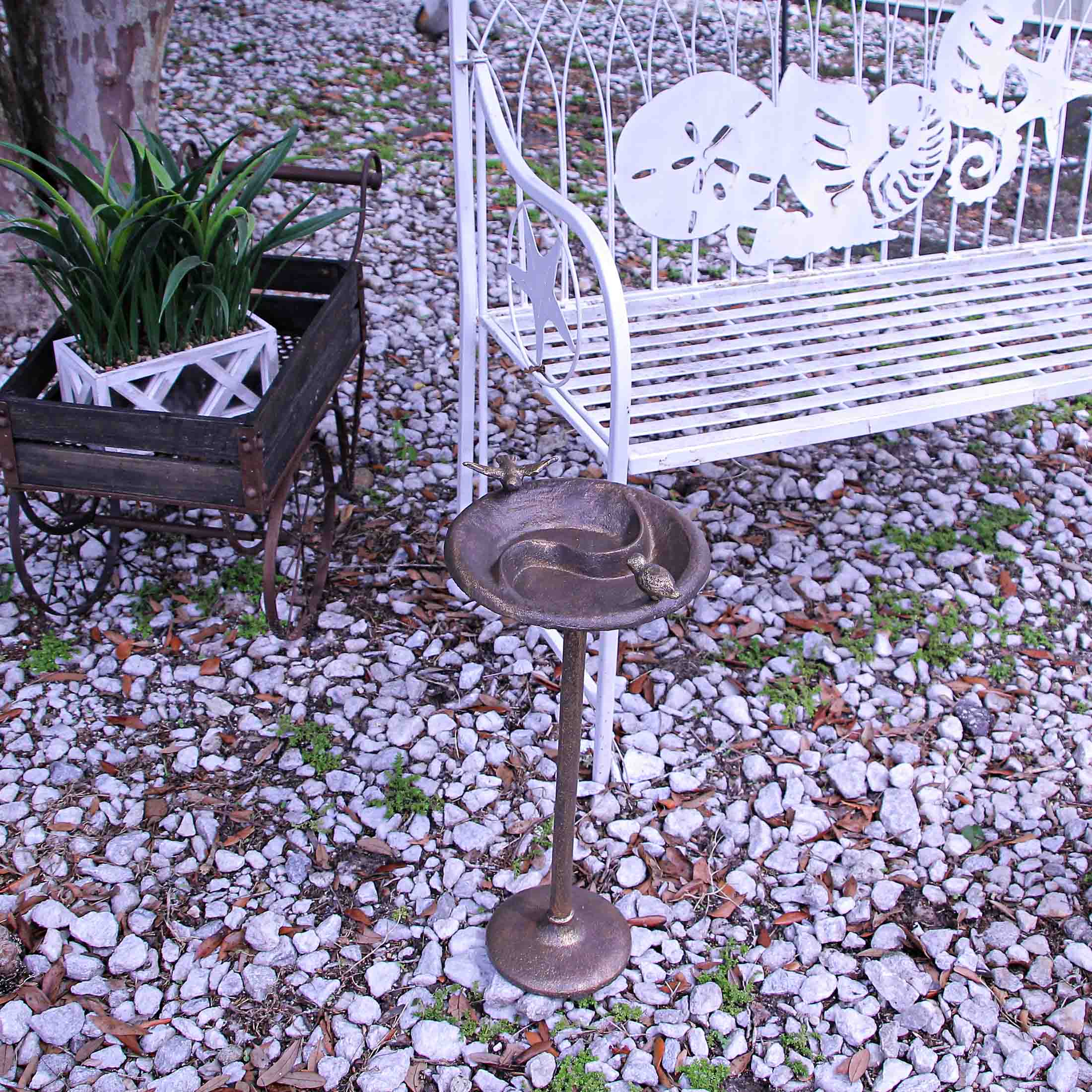 Alt View 3. Zeckos - Rustic Cast Iron Bronze Finish Bird Bath Feeder Pedestal Home Garden Decor 20 In - Bronze.