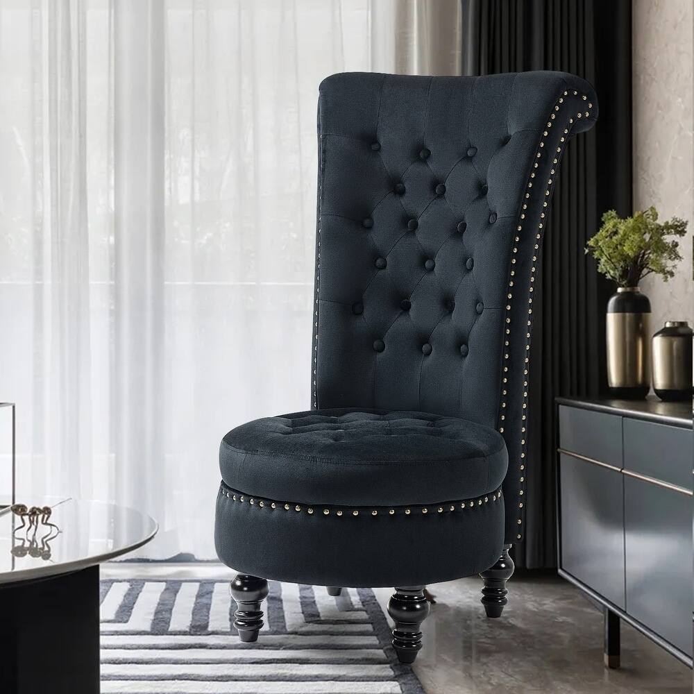 Alt View 3. U-HOMY - Velvet High-Back Storage Chair – Armless Accent, 330 lbs, Perfect for Living Room or Bedroom - Black.