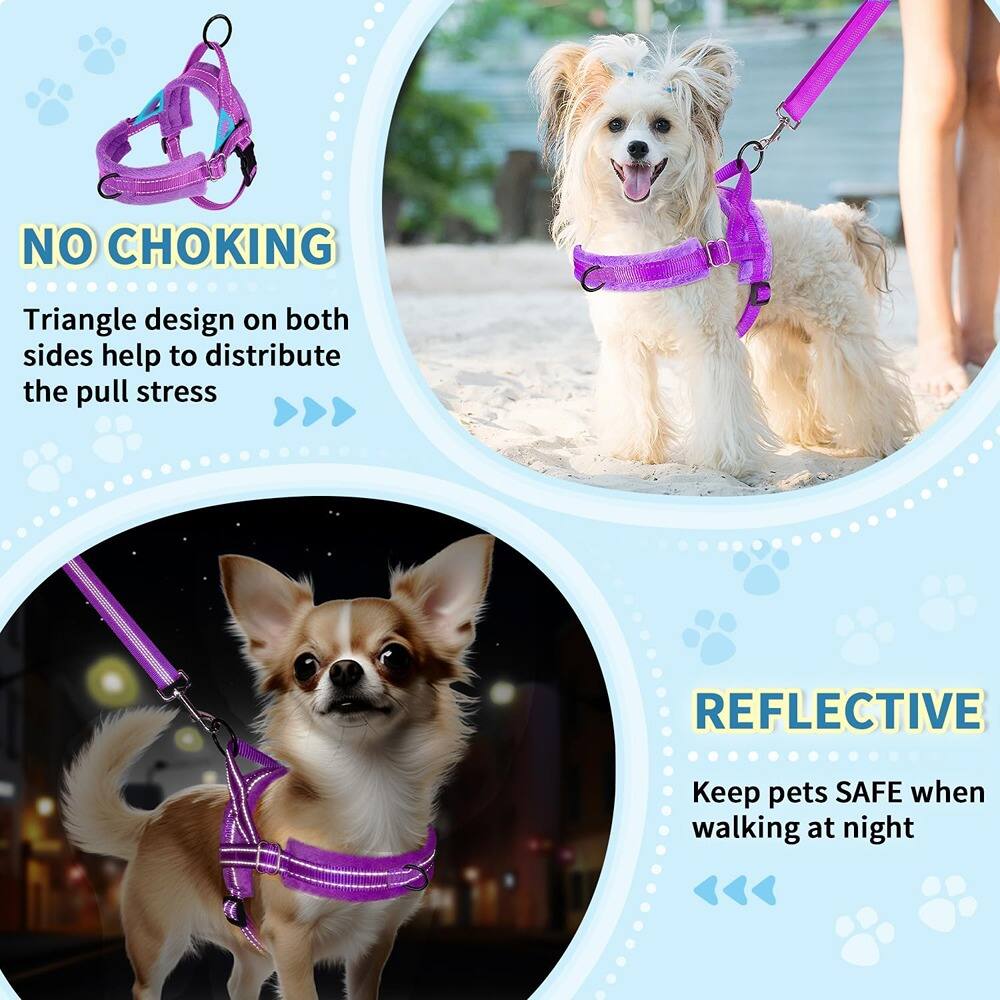 **NO CHOKING**  
Triangle design on both sides help to distribute the pull stress

**REFLECTIVE**  
Keep pets SAFE when walking at night