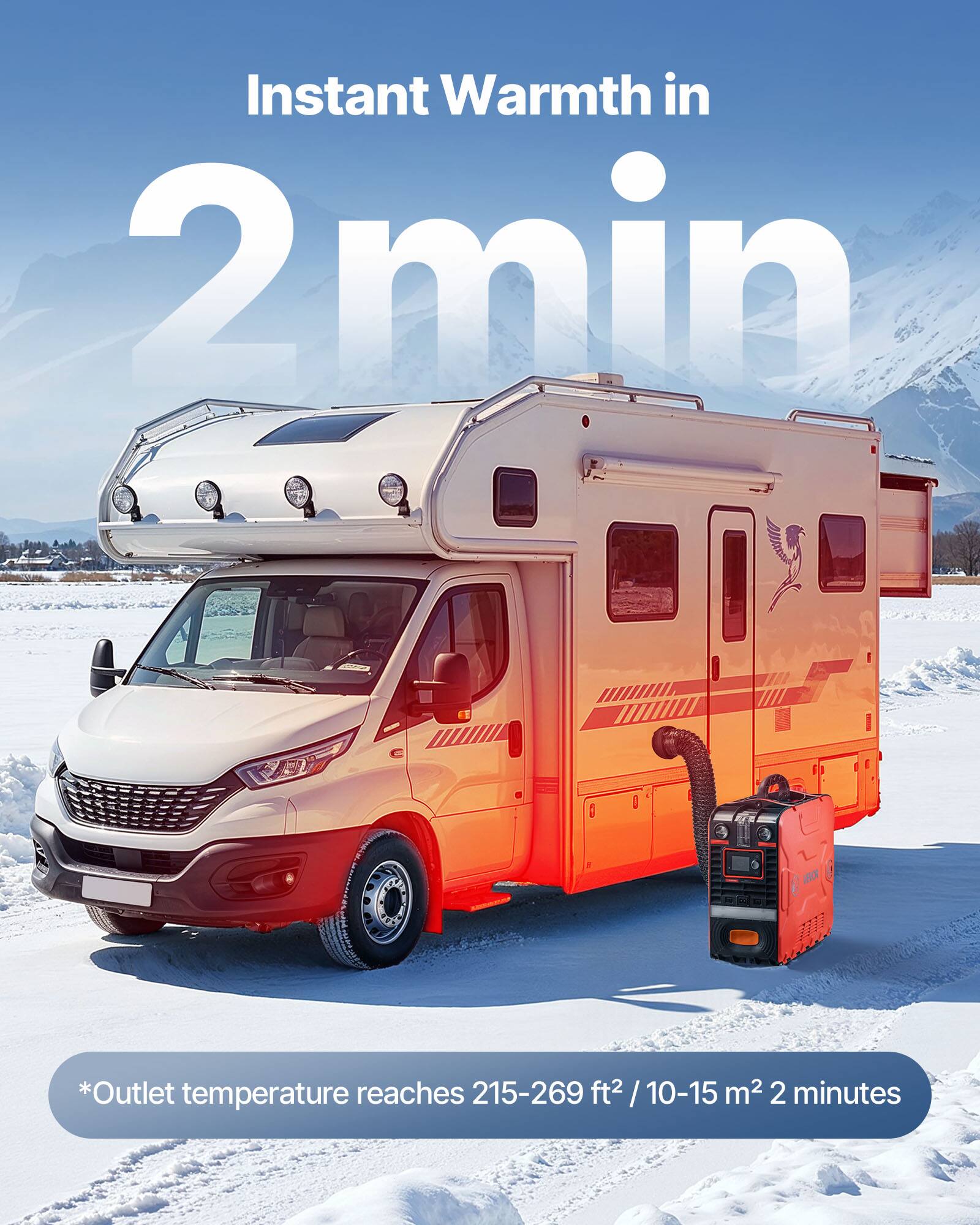 Instant Warmth in 2 min

*Outlet temperature reaches 215-269 ft² / 10-15 m² in 2 minutes
