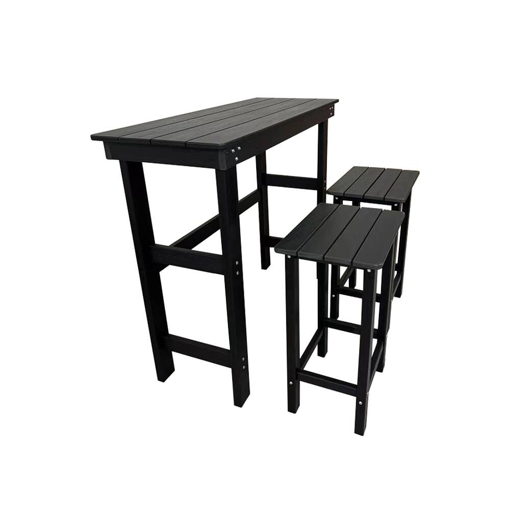 Alt View 8. Fortune Candy - HDPE Patio Bar Set, Outdoor Bar Stools with Table, Weather Resistant, for Poolside, Garden, Yard, Balcony (3 Piece) - Black.