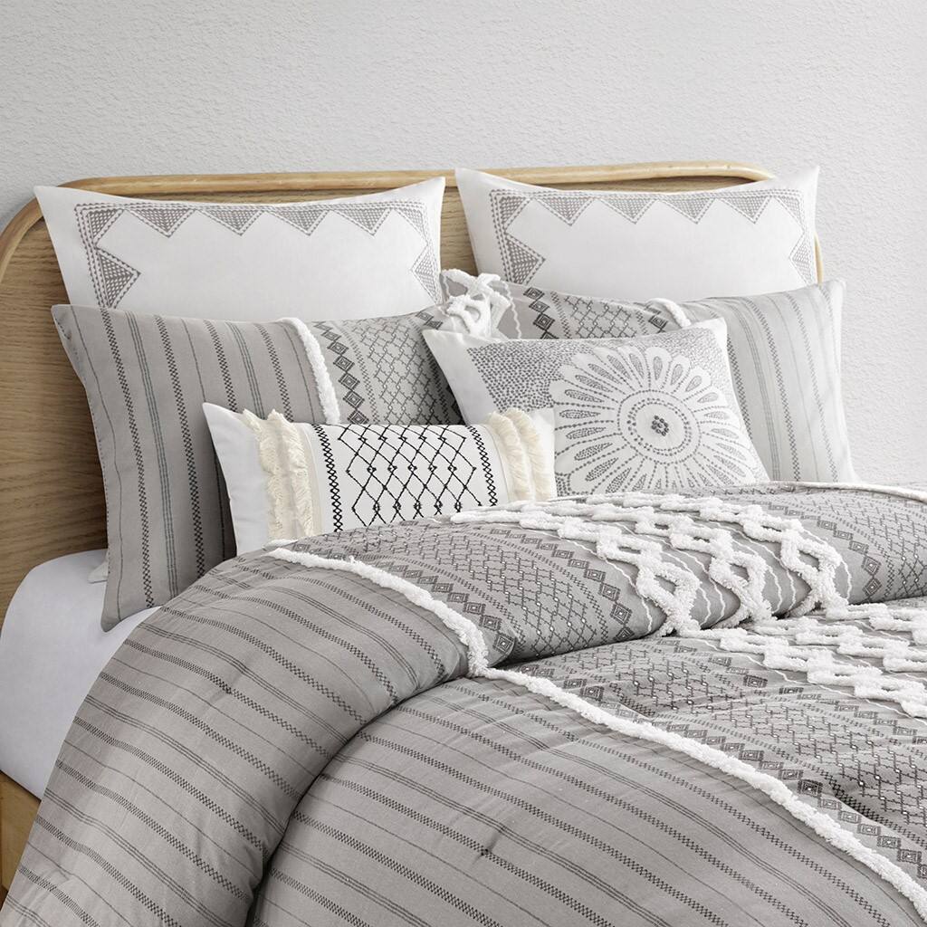 Alt View 2. Gracie Mills - Gracie Mills Modesto Printed Cotton Comforter Set with Chenille - Gray.