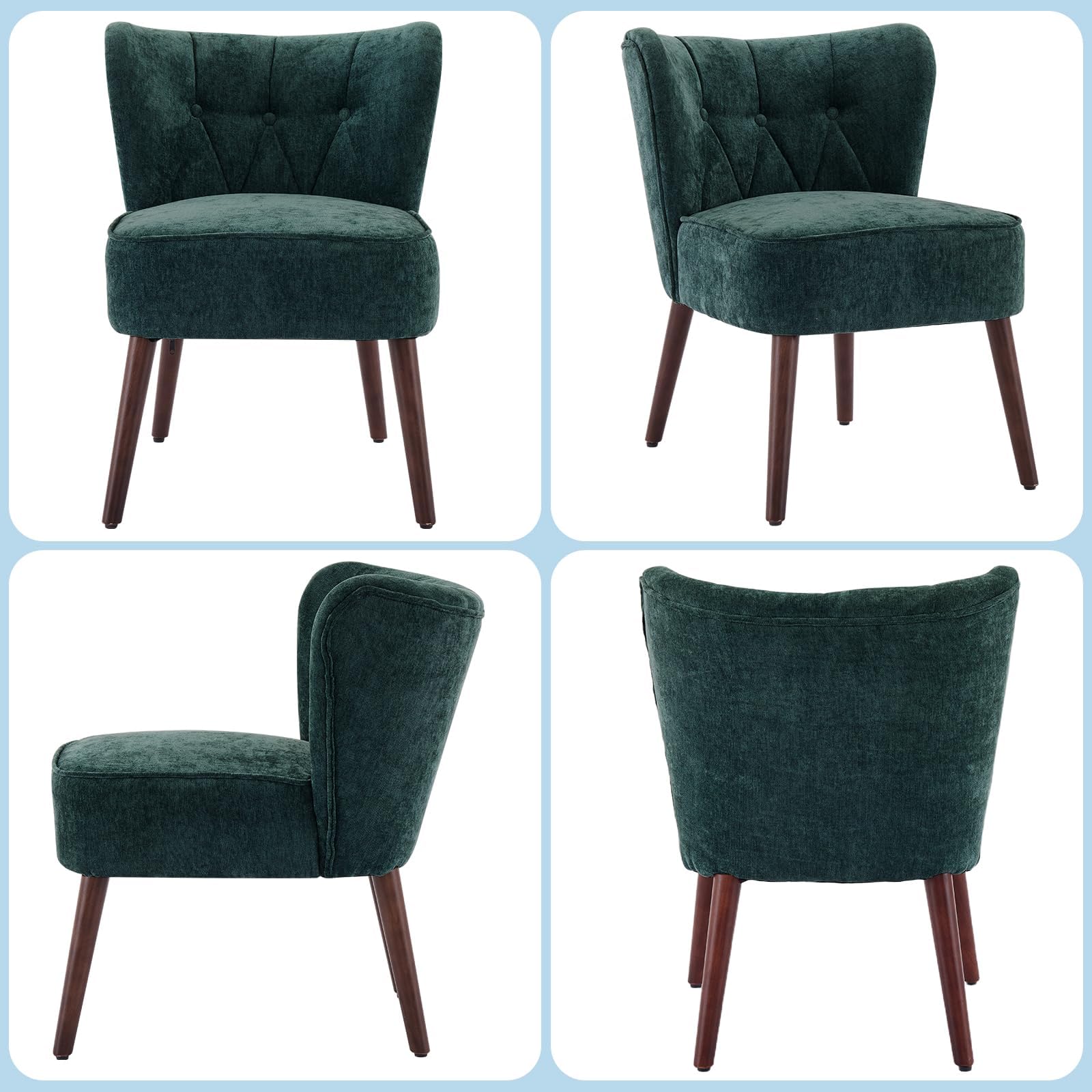 Alt View 4. Jojoka - Modern Accent Chair, Upholstered Lounge Seat with Wood Legs, Comfortable Side Chair for Living Room, Bedroom - Green.