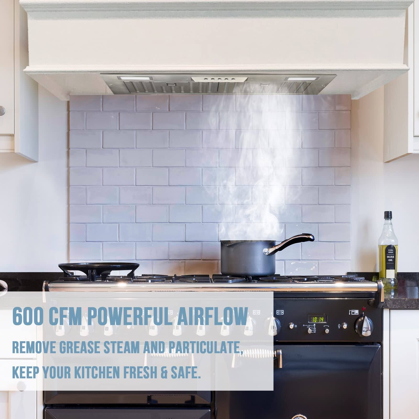 600 CFM POWERFUL AIRFLOW REMOVE GREASE STEAM AND PARTICULATE, KEEP YOUR KITCHEN FRESH & SAFE.