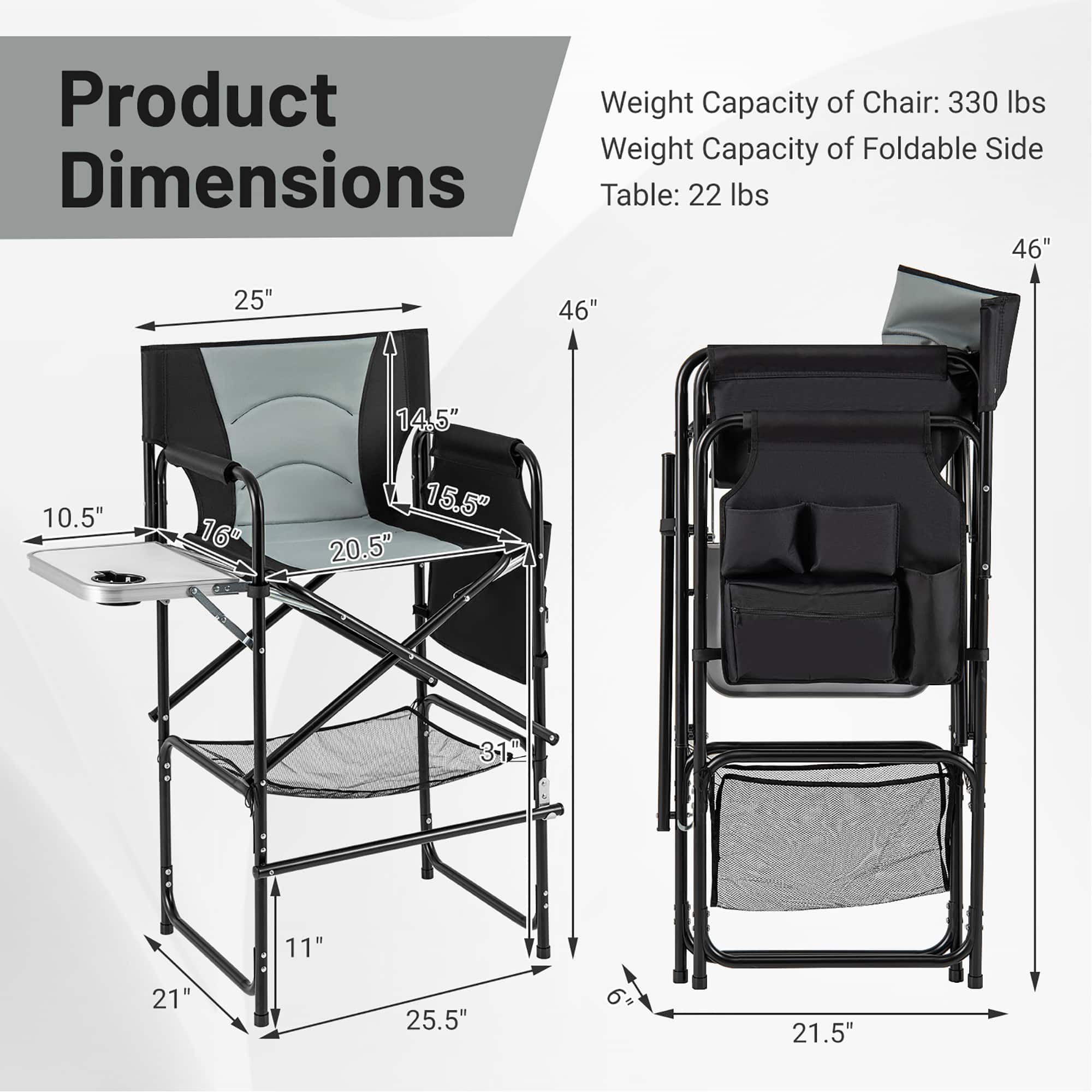 Gymax 46'' Tall Directors Chair w/ Foldable Side Table & Footrest