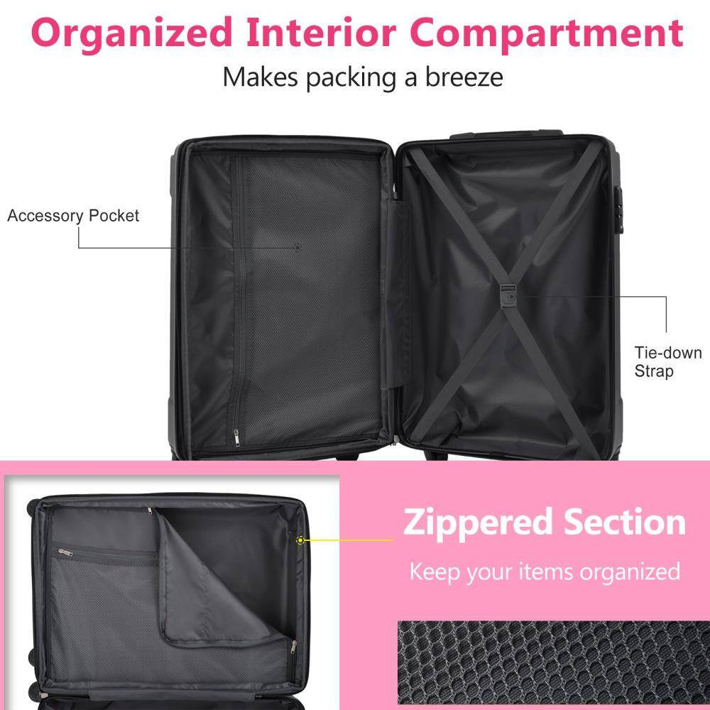 Organized Interior Compartment  
Makes packing a breeze  

Accessory Pocket  
Tie-down Strap  

Zippered Section  
Keep your items organized