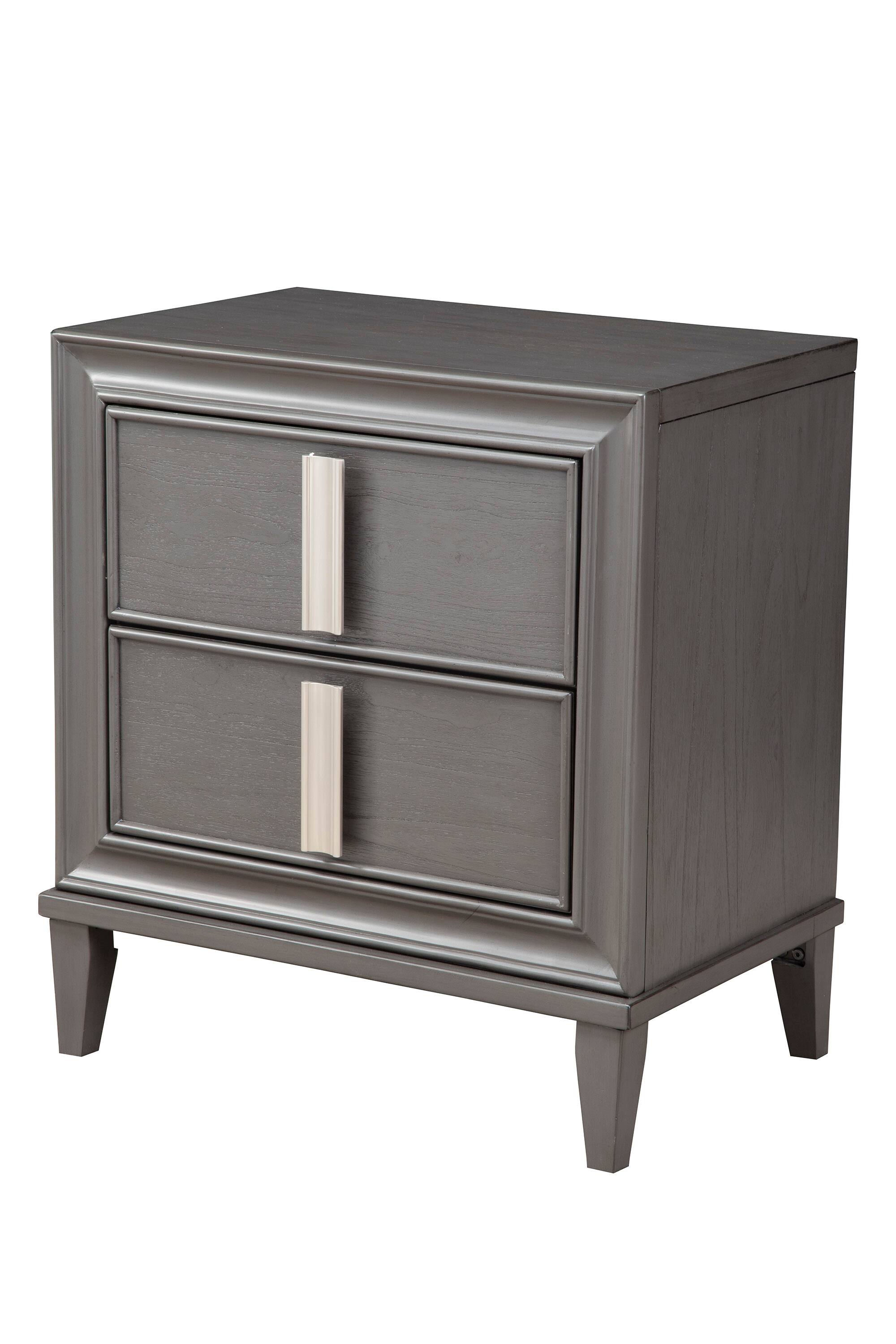 Angle. Manhattan Lane - Wooden Nightstand With Two Drawers and Tapered Legs - Gray and White.