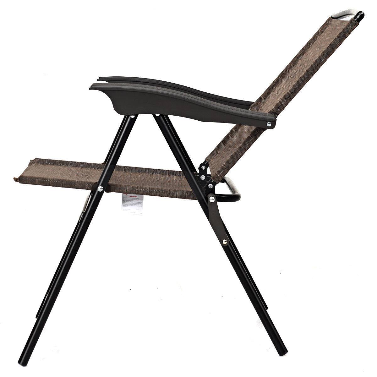 Alt View 9. Costway - Costway 4PCS Folding Sling Chairs Steel Armrest Patio Garden Camping W/Adjustable Back - Brown & Black.