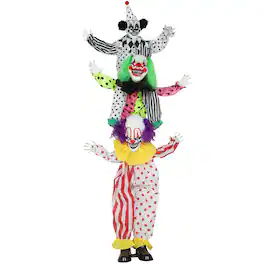 Outsunny - Stackable Halloween Animatronics Clown with Light Up Eyes, Sound Activated Scary Clown Halloween Decorations for Indoor - Multi-Coloured